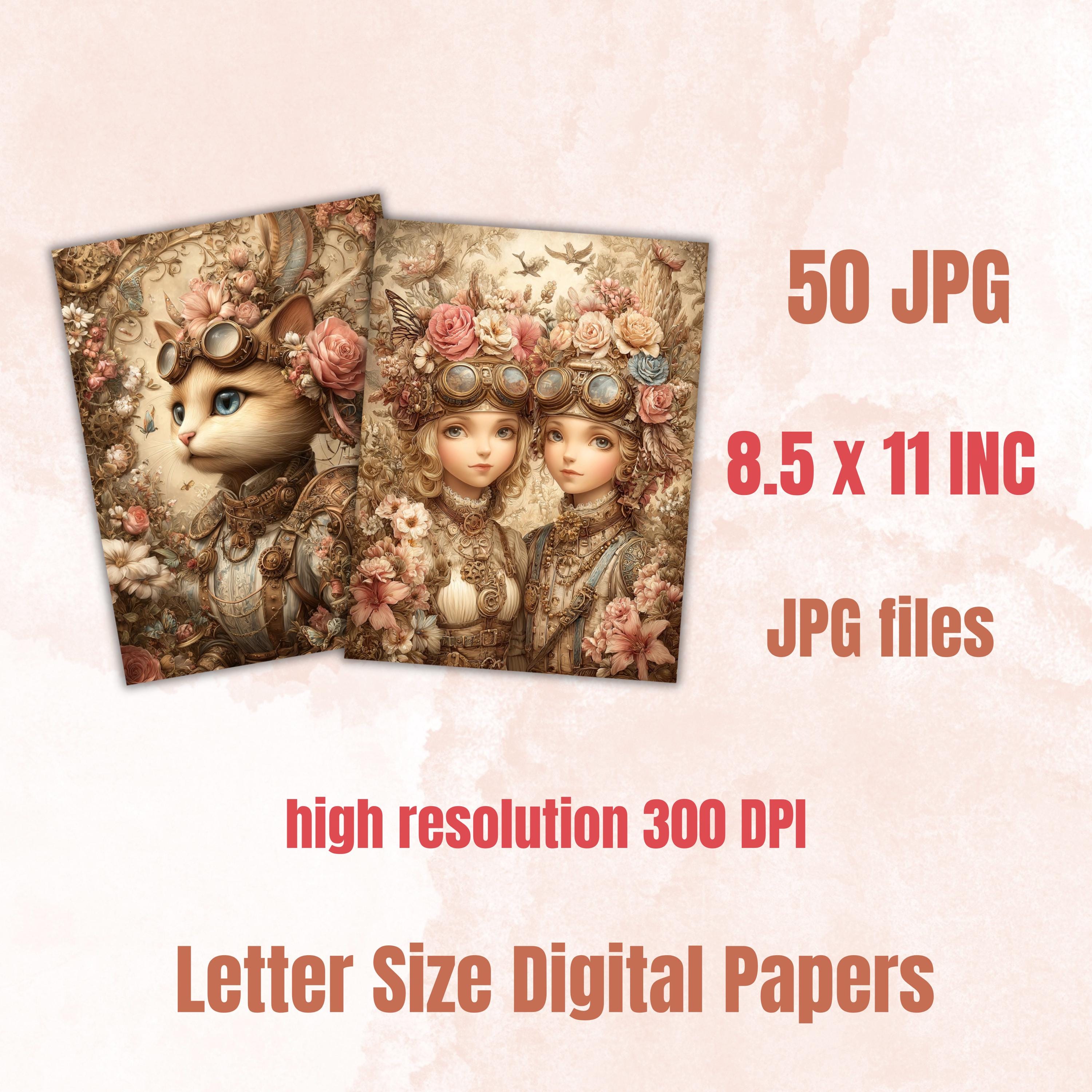 Spring Steampunk Ephemera Digital Papers, Industrial Backgrounds, Vintage Collage Journal Pages, Scrapbooking, Instant Printable Download