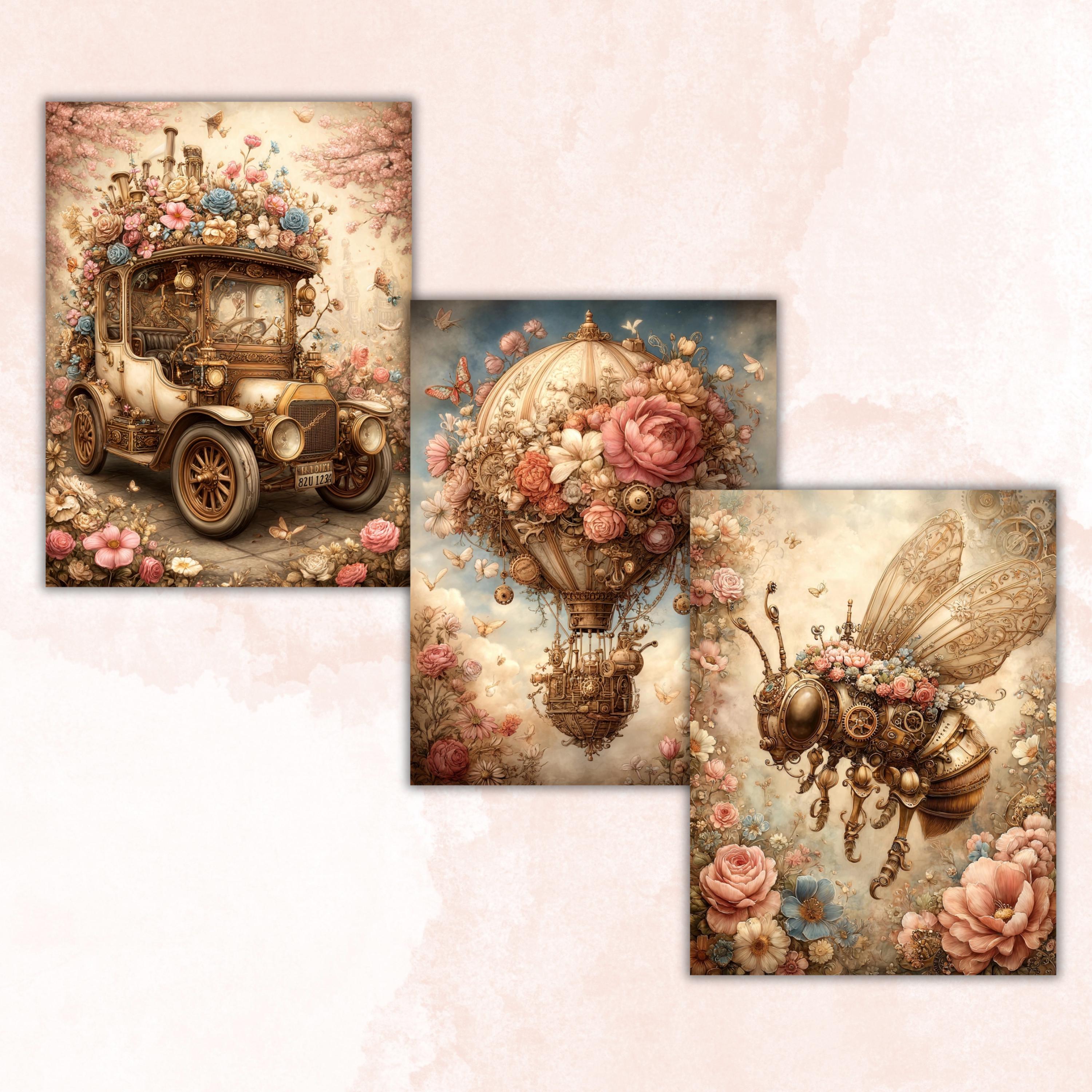 Spring Steampunk Ephemera Digital Papers, Industrial Backgrounds, Vintage Collage Journal Pages, Scrapbooking, Instant Printable Download