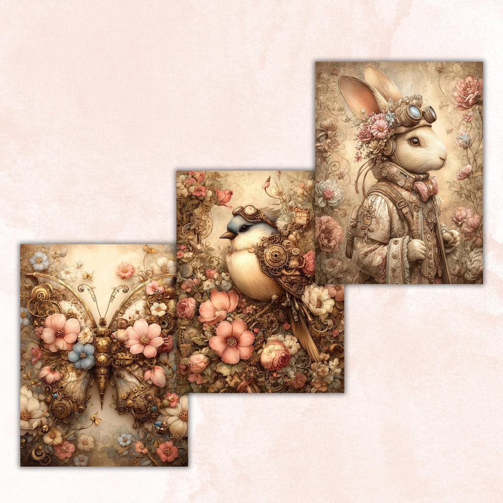 Spring Steampunk Ephemera Digital Papers, Industrial Backgrounds, Vintage Collage Journal Pages, Scrapbooking, Instant Printable Download