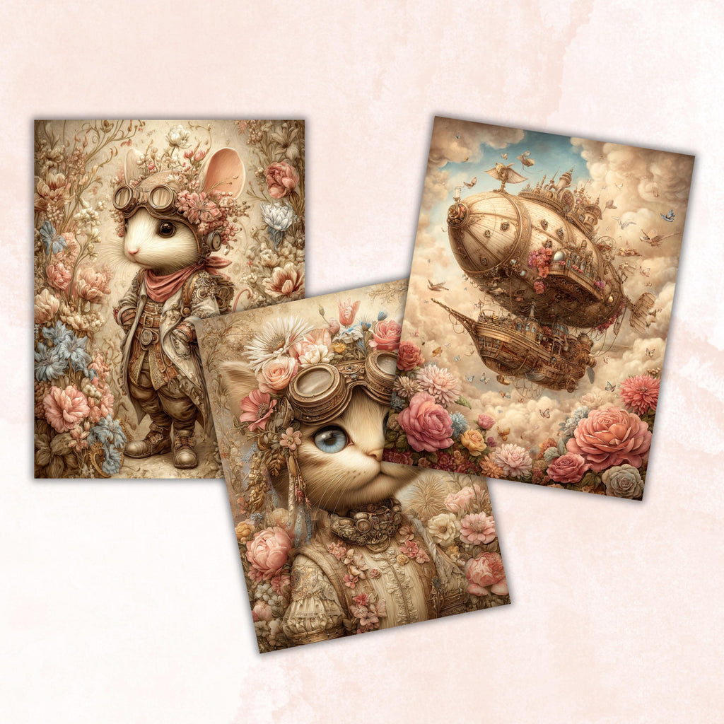Spring Steampunk Ephemera Digital Papers, Industrial Backgrounds, Vintage Collage Journal Pages, Scrapbooking, Instant Printable Download