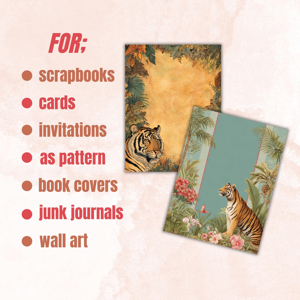 44 Safari Border Lined Pages Printable, Letter Size Jungle Animal Writing Paper Kids Stationery Commercial Use
