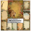 44 Safari Border Lined Pages Printable, Letter Size Jungle Animal Writing Paper Kids Stationery Commercial Use