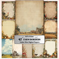 47 Farm Border Lined Pages Printable, Letter Size Farm Animal Writing Paper Kids Stationery Commercial Use