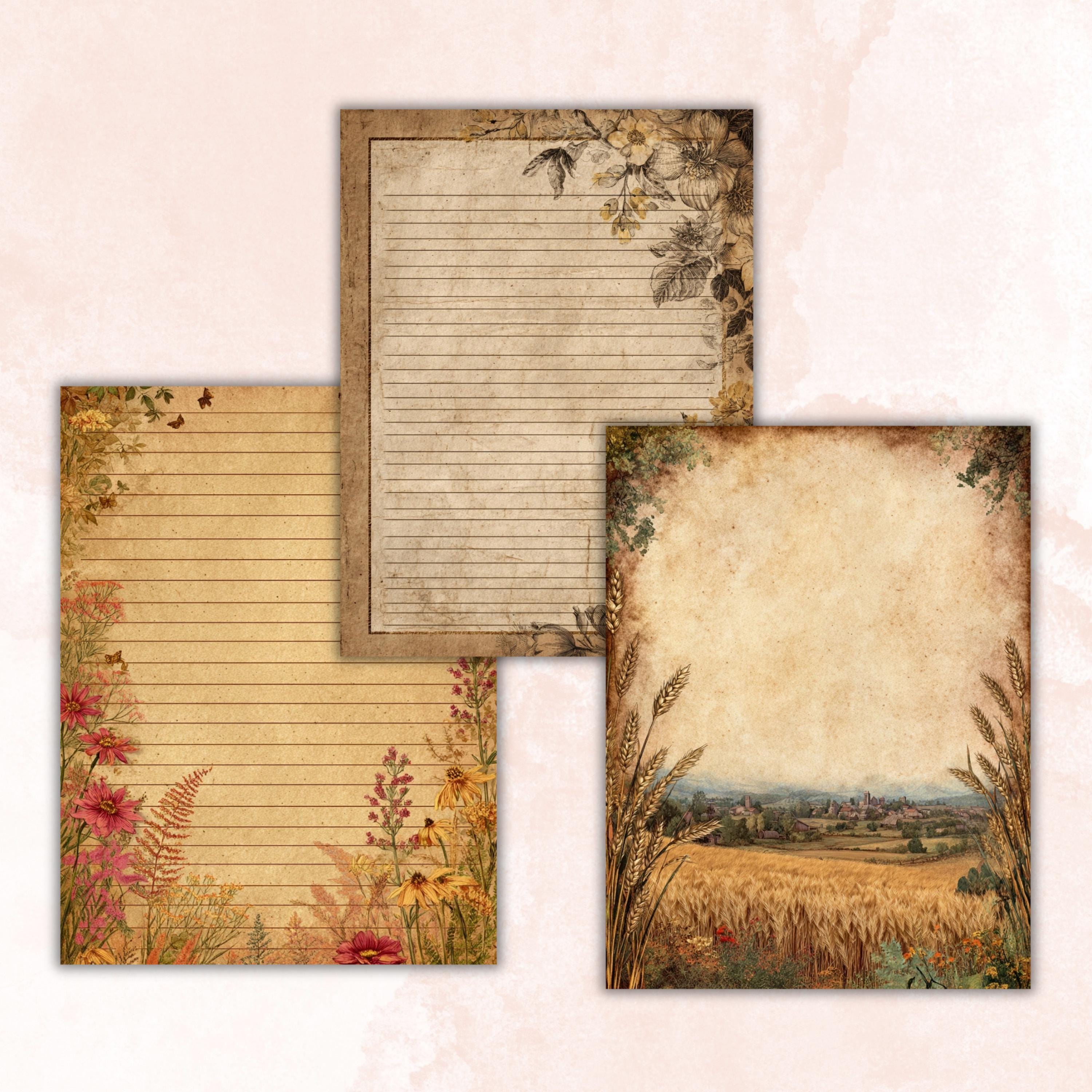47 Farm Border Lined Pages Printable, Letter Size Farm Animal Writing Paper Kids Stationery Commercial Use