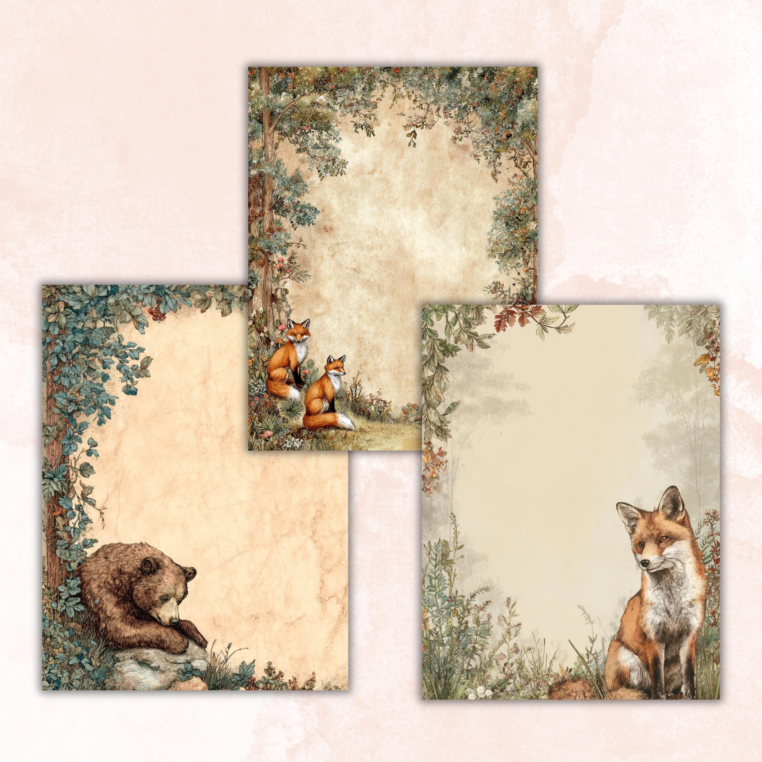 49 Woodland Border Lined Pages Printable, Letter Size Forest Animal Writing Paper Nature Stationery Commercial Use