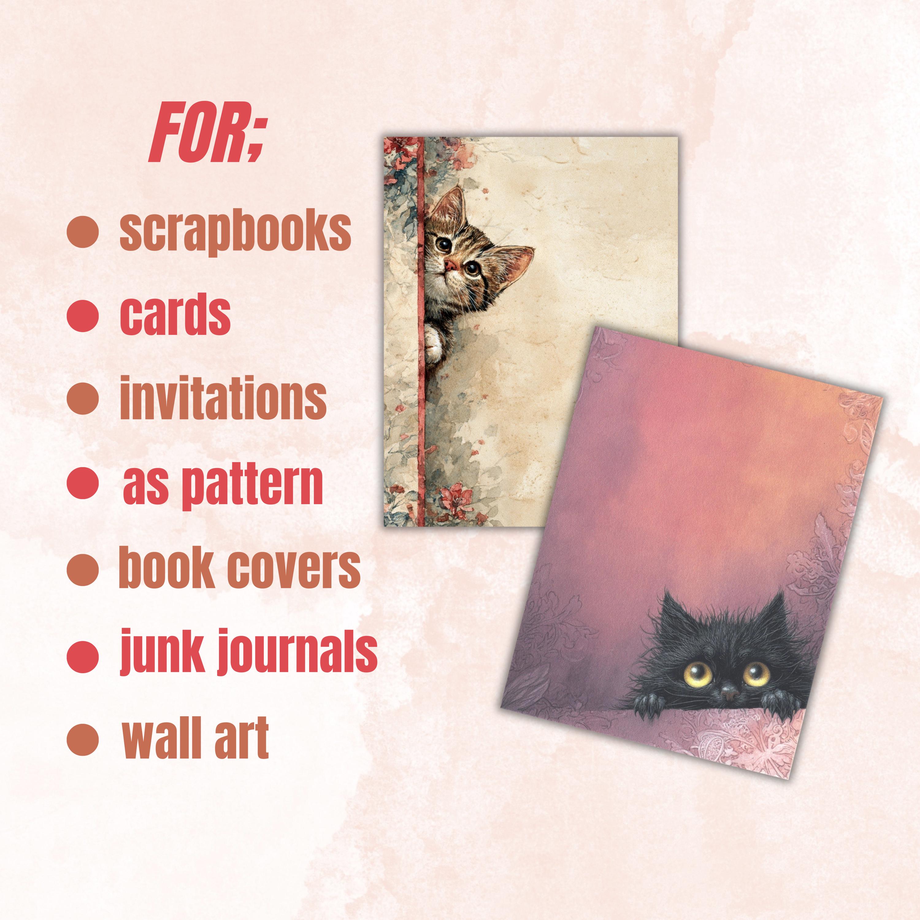 44 Peeking Cat Border Lined Pages Printable, Letter Size Cute Cat Writing Paper Stationery Commercial Use