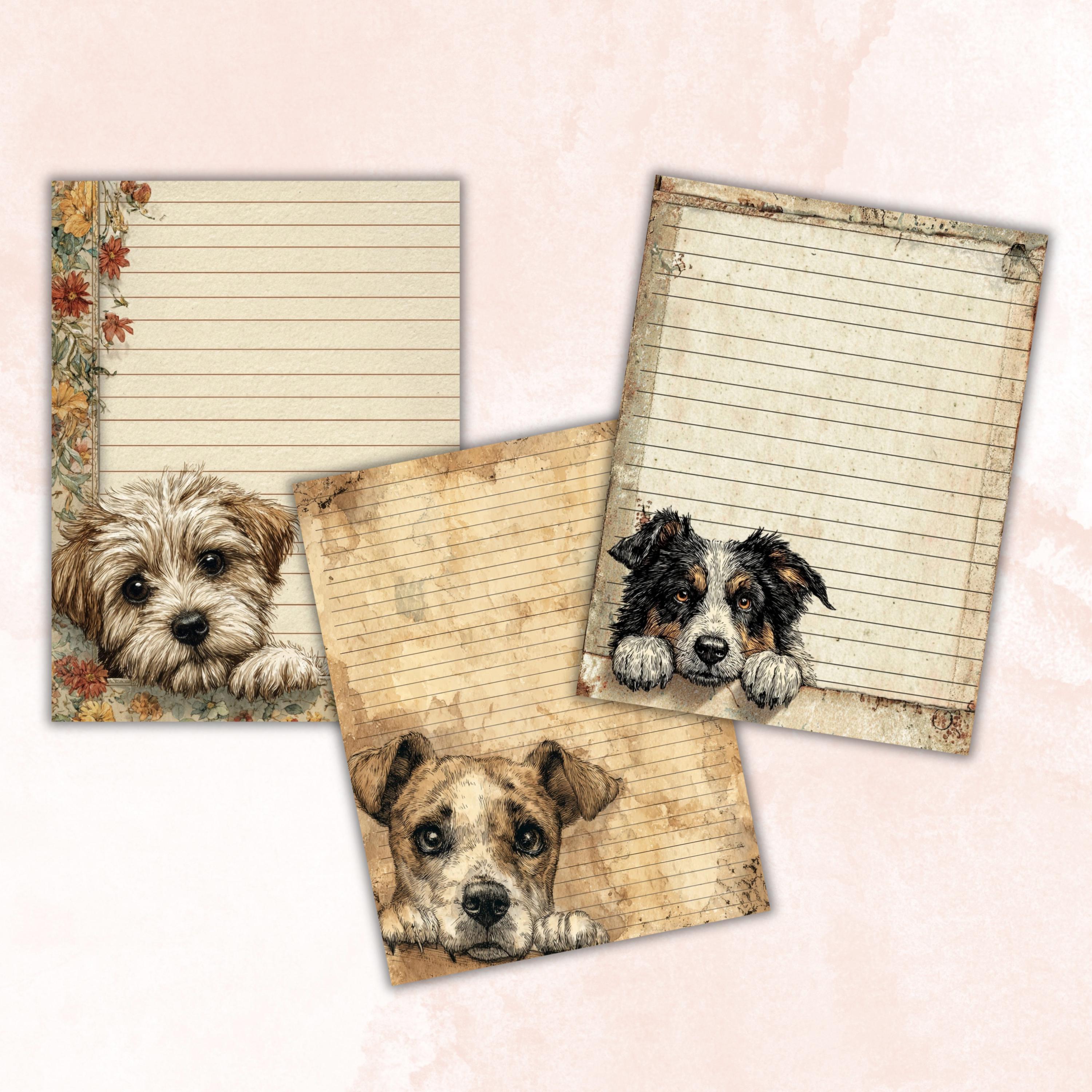 65 Peeking Dog Border Lined Pages Printable, Letter Size Cute Dog Writing Paper Stationery Commercial Use