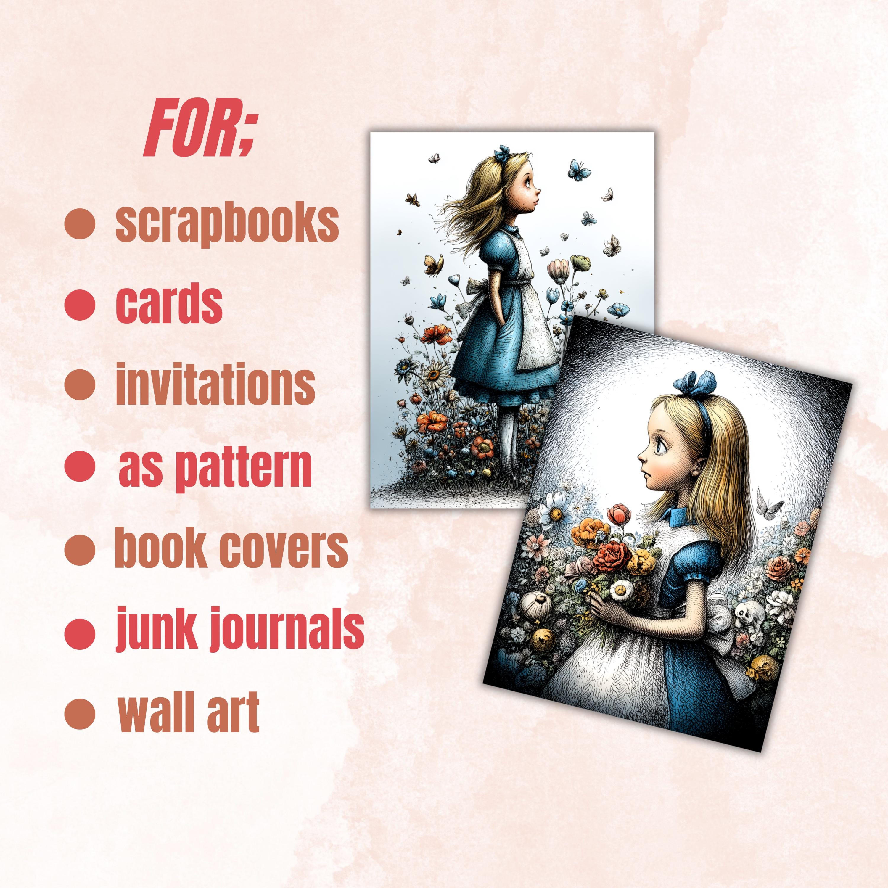 Quirky Alice Junk Journal Kit, Wonderland Collage Paper, Whimsical Paper, Fairytale Journal,  Fantasy Ephemera, Vintage Papers, Scrapbooking