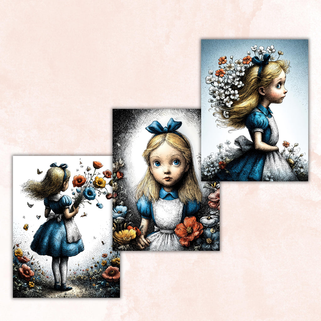 Quirky Alice Junk Journal Kit, Wonderland Collage Paper, Whimsical Paper, Fairytale Journal,  Fantasy Ephemera, Vintage Papers, Scrapbooking