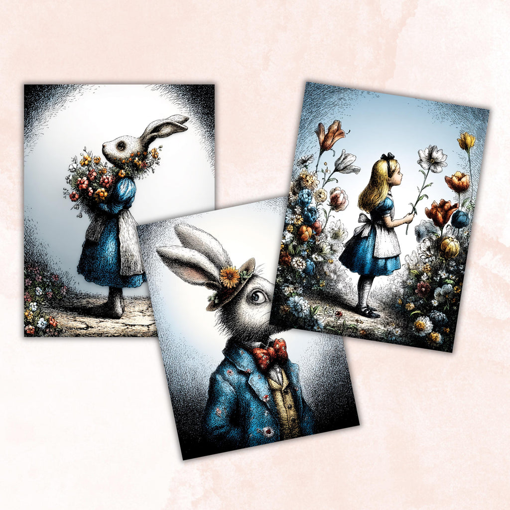 Quirky Alice Junk Journal Kit, Wonderland Collage Paper, Whimsical Paper, Fairytale Journal,  Fantasy Ephemera, Vintage Papers, Scrapbooking