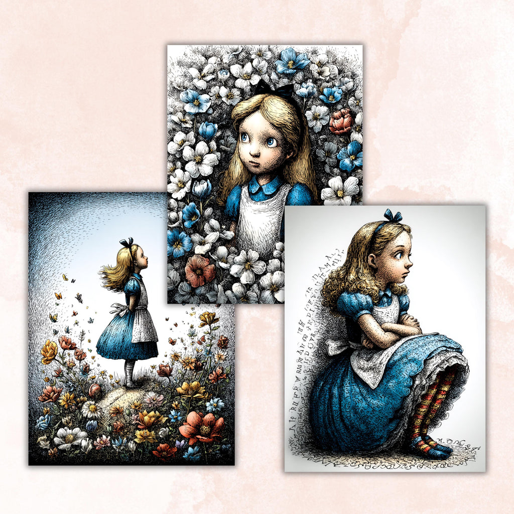 Quirky Alice Junk Journal Kit, Wonderland Collage Paper, Whimsical Paper, Fairytale Journal,  Fantasy Ephemera, Vintage Papers, Scrapbooking