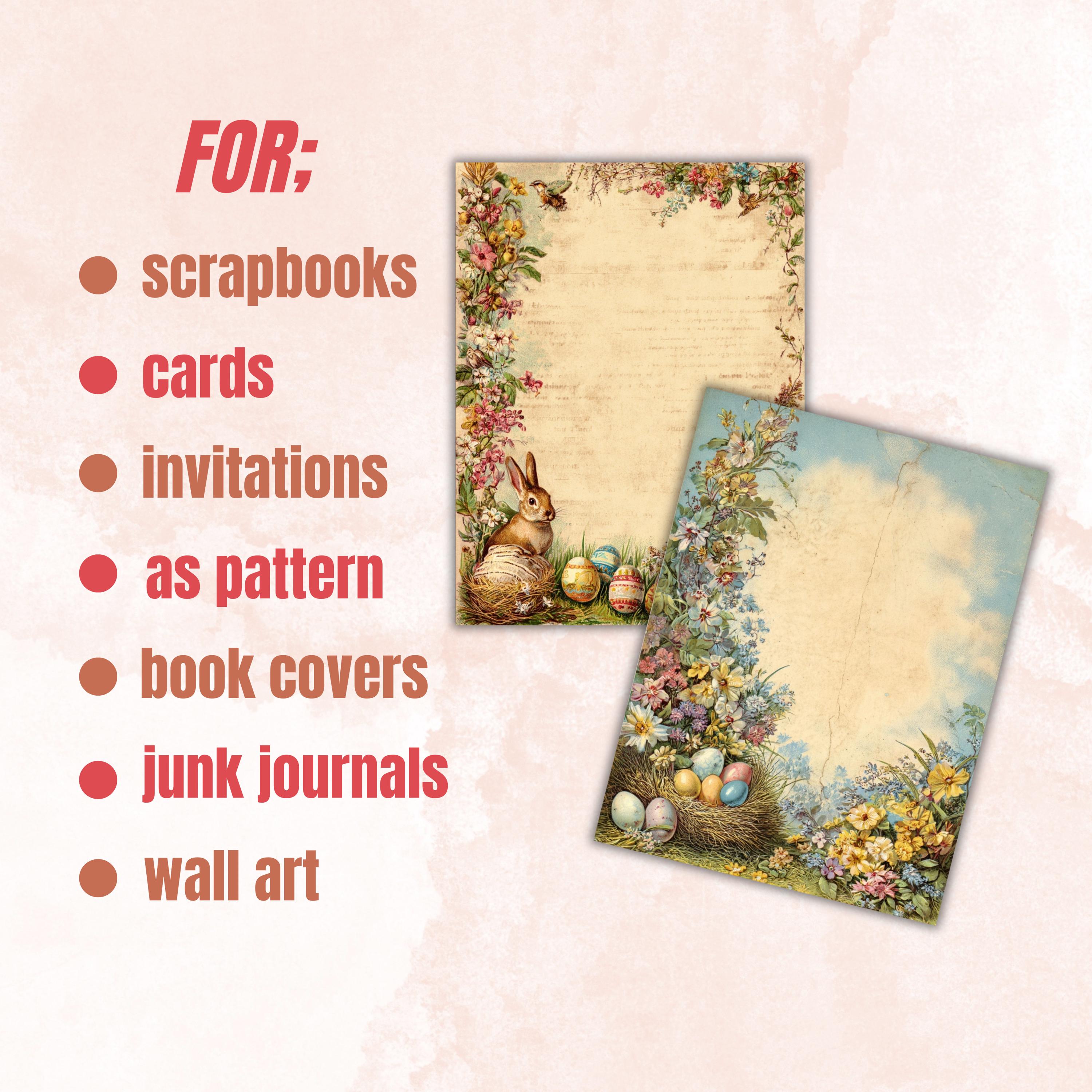 Easter Border Junk Journal Pages, Floral Spring Collage Paper, Spring Frame Backgrounds,  Garden Ephemera, Vintage Papers, Scrapbooking