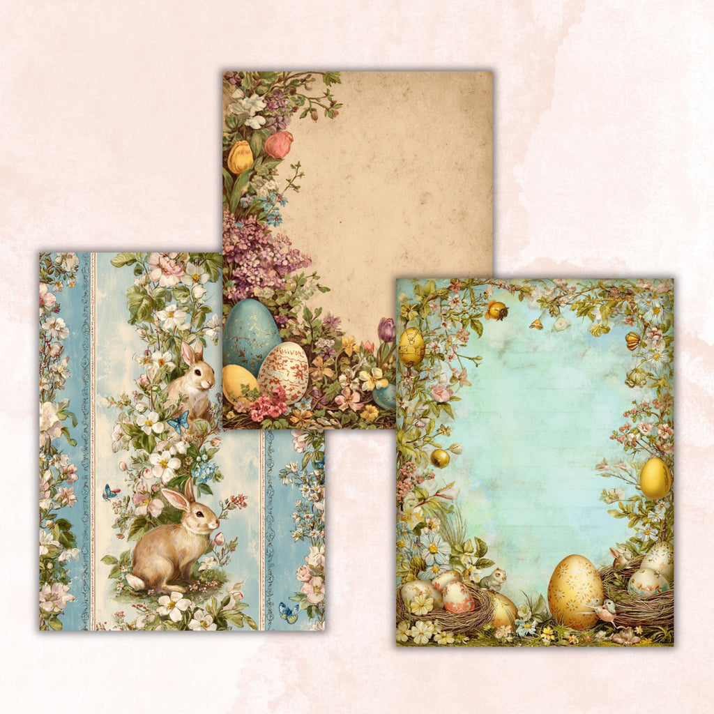 Easter Border Junk Journal Pages, Floral Spring Collage Paper, Spring Frame Backgrounds,  Garden Ephemera, Vintage Papers, Scrapbooking