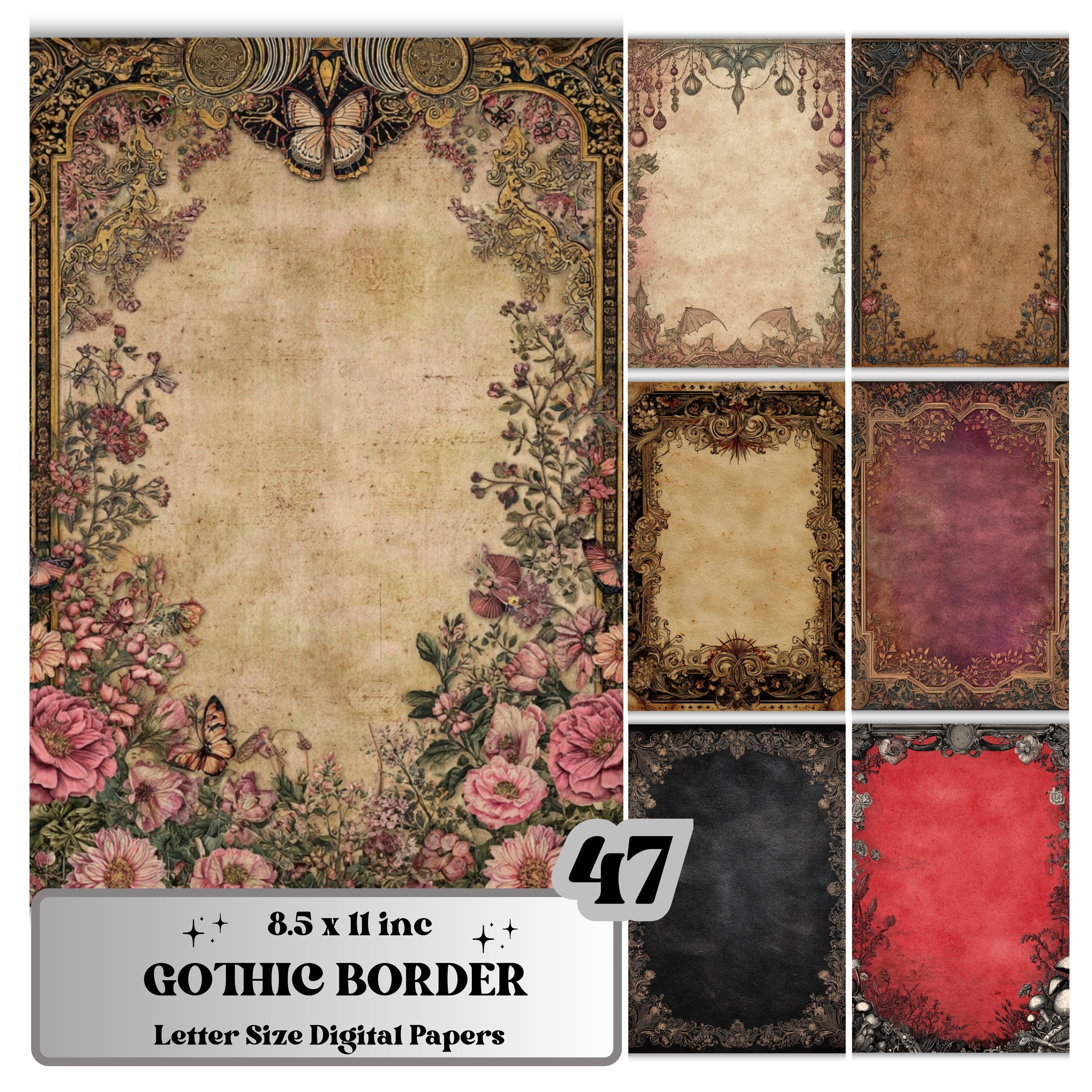 Gothic Border Junk Journal Pages, Dark Frame Backgrounds, Creepy Ephemera Collage Paper, Scrapbook Papers, Instant Printable Download