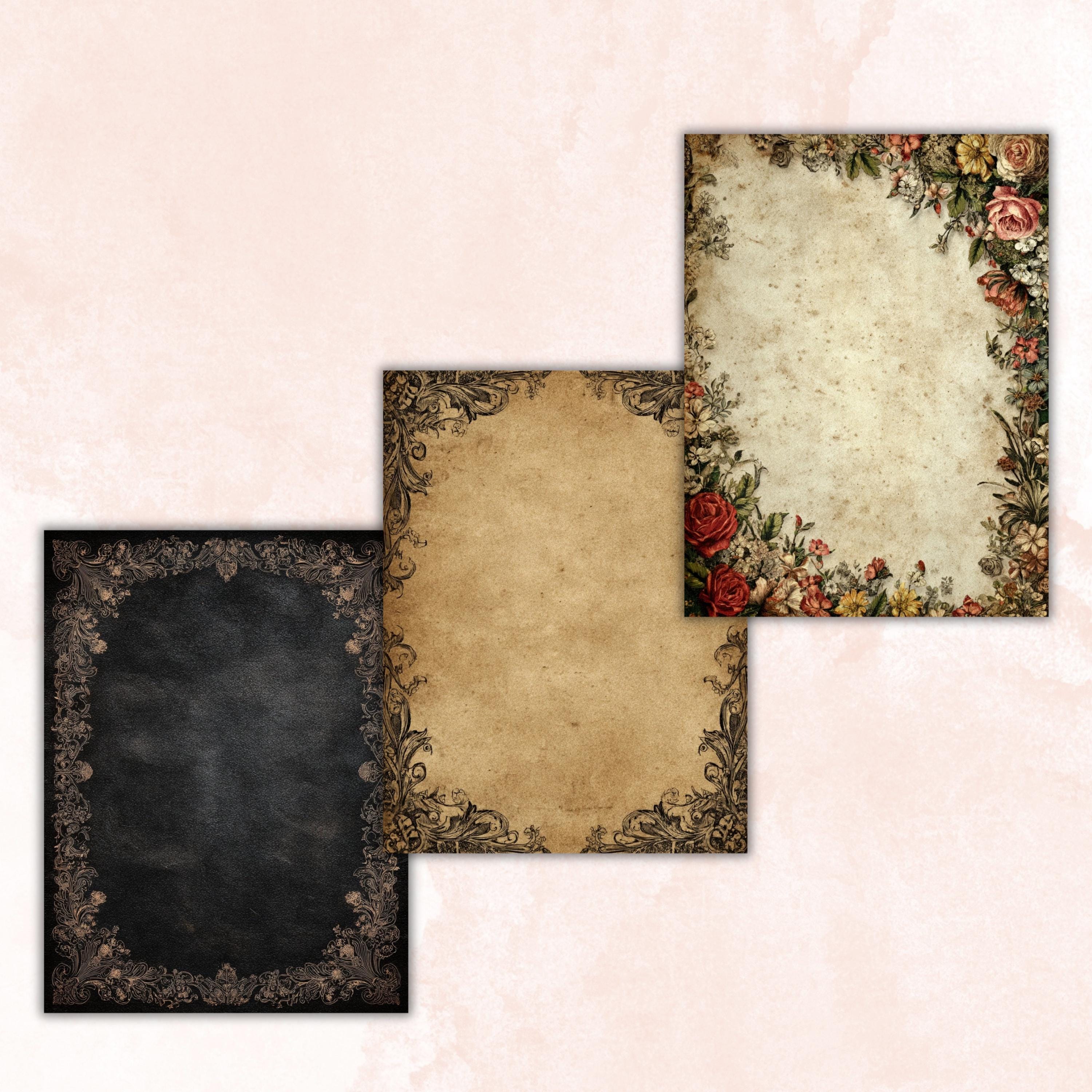 Gothic Border Junk Journal Pages, Dark Frame Backgrounds, Creepy Ephemera Collage Paper, Scrapbook Papers, Instant Printable Download
