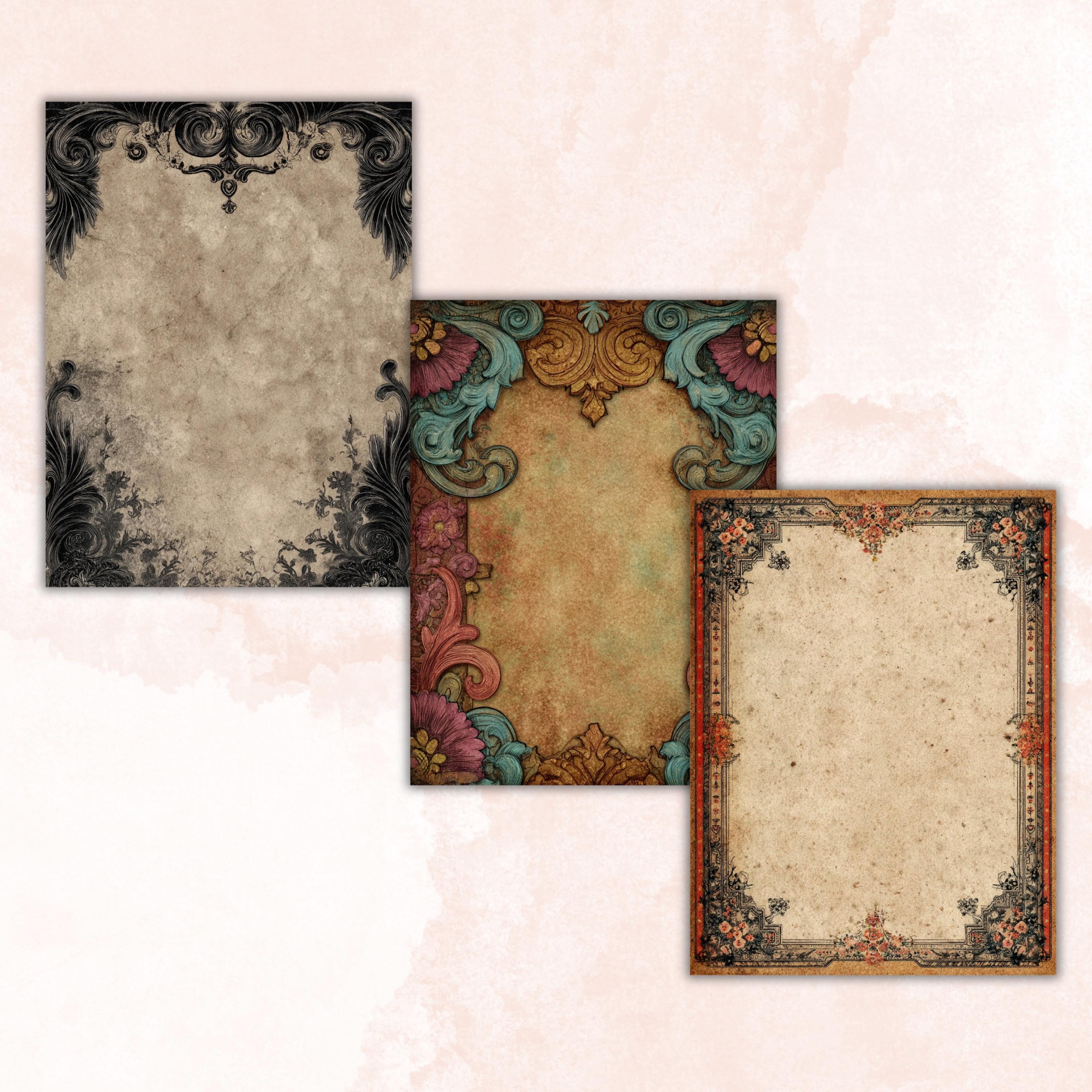 Gothic Border Junk Journal Pages, Dark Frame Backgrounds, Creepy Ephemera Collage Paper, Scrapbook Papers, Instant Printable Download