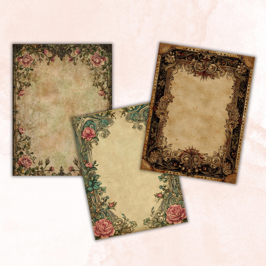 Gothic Border Junk Journal Pages, Dark Frame Backgrounds, Creepy Ephemera Collage Paper, Scrapbook Papers, Instant Printable Download
