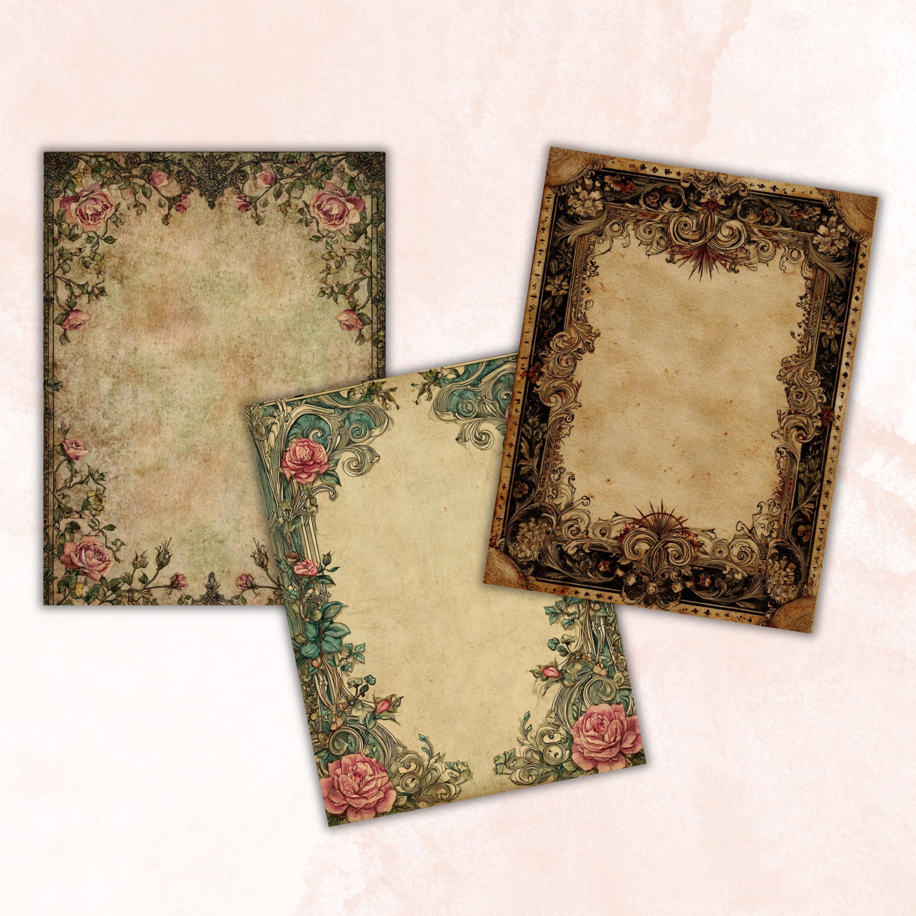 Gothic Border Junk Journal Pages, Dark Frame Backgrounds, Creepy Ephemera Collage Paper, Scrapbook Papers, Instant Printable Download