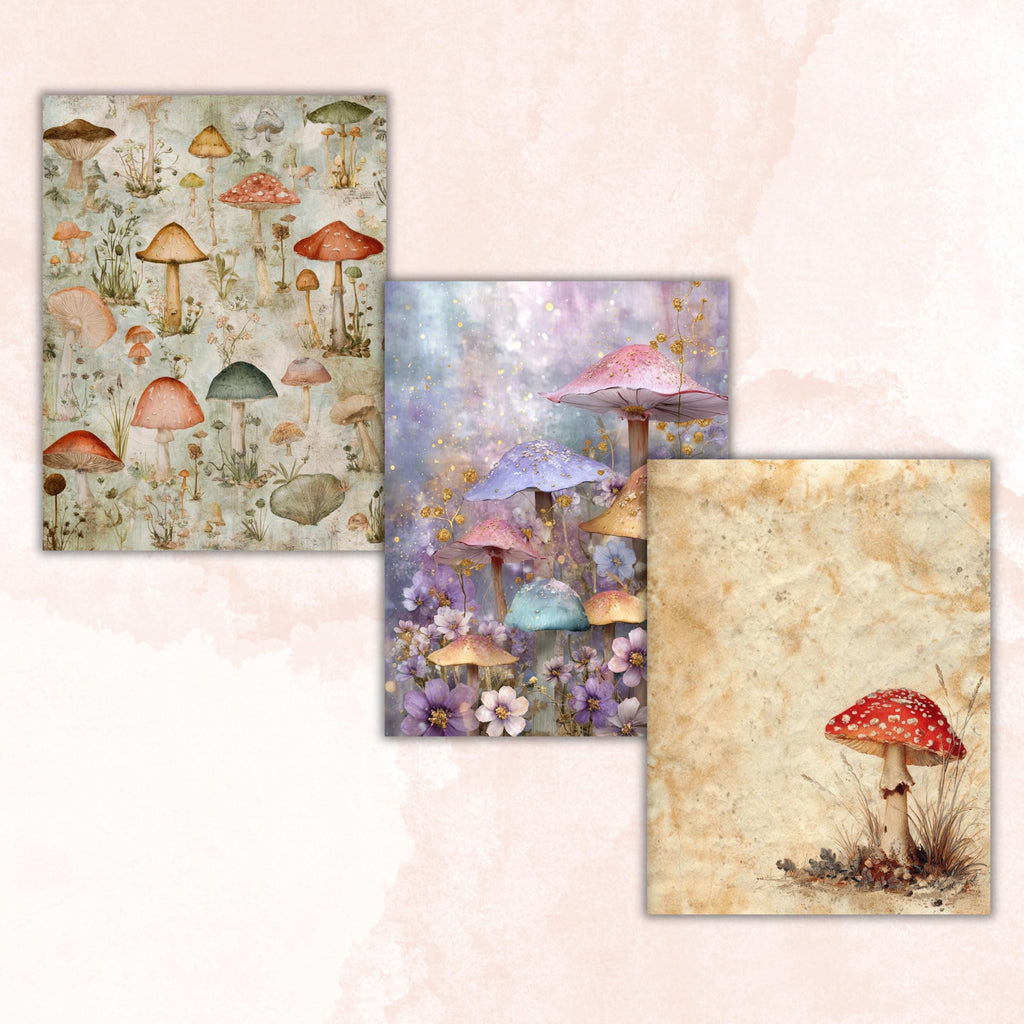 Magical Mushroom Junk Journal Pages, Fantasy Forest Backgrounds, Woodland Ephemera Collage Paper, Scrapbooking, Instant Printable Download