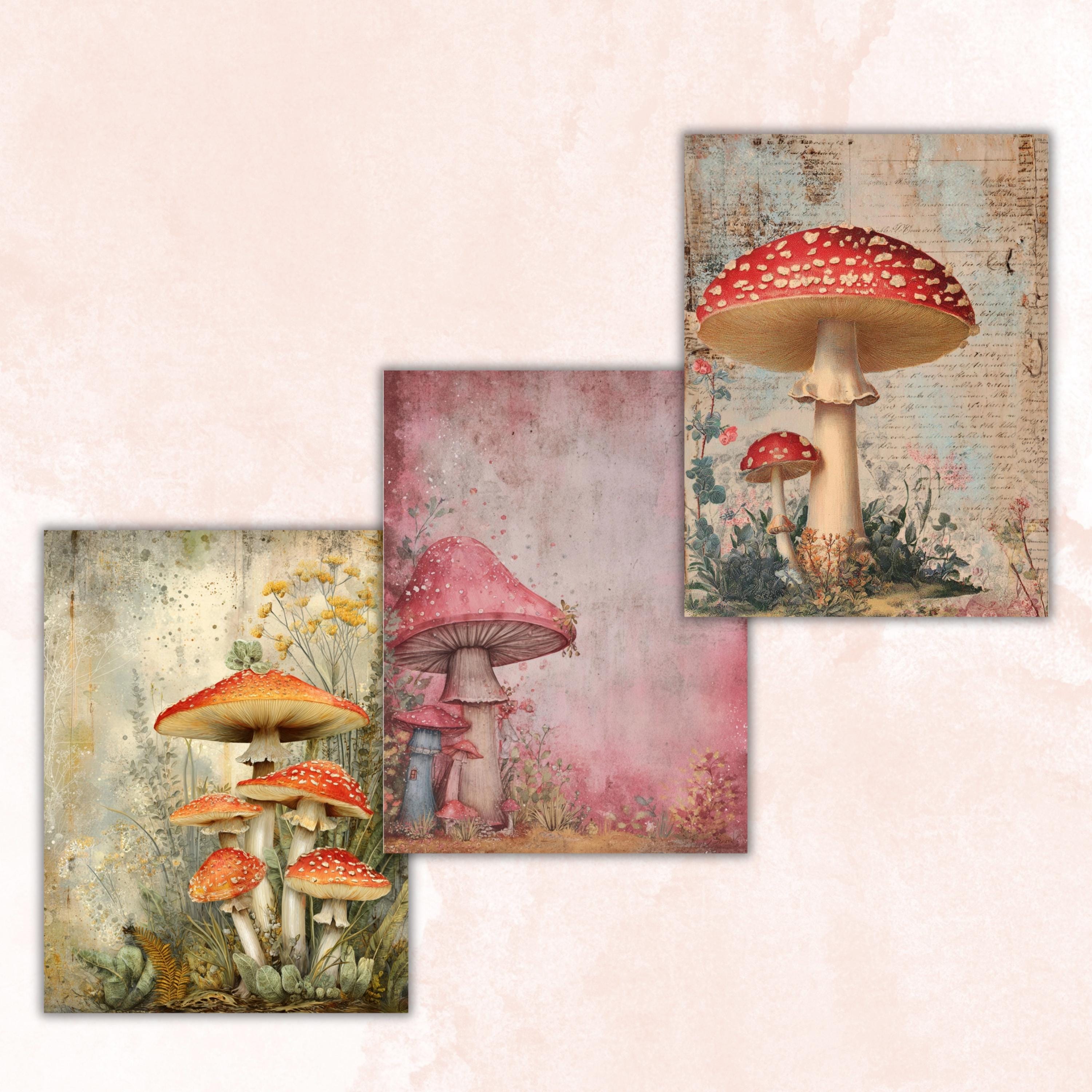Magical Mushroom Junk Journal Pages, Fantasy Forest Backgrounds, Woodland Ephemera Collage Paper, Scrapbooking, Instant Printable Download