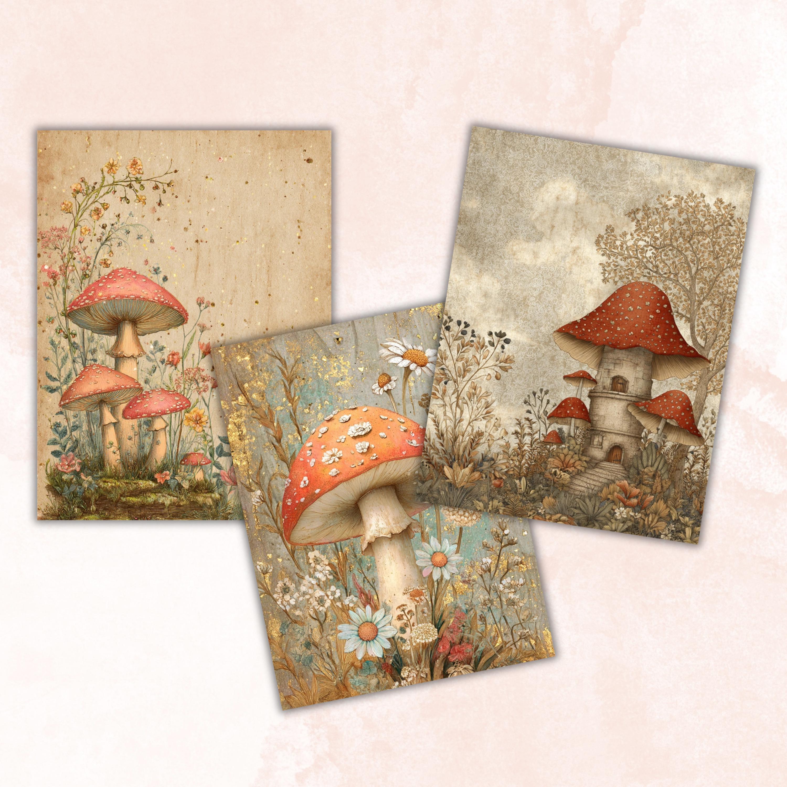 Magical Mushroom Junk Journal Pages, Fantasy Forest Backgrounds, Woodland Ephemera Collage Paper, Scrapbooking, Instant Printable Download