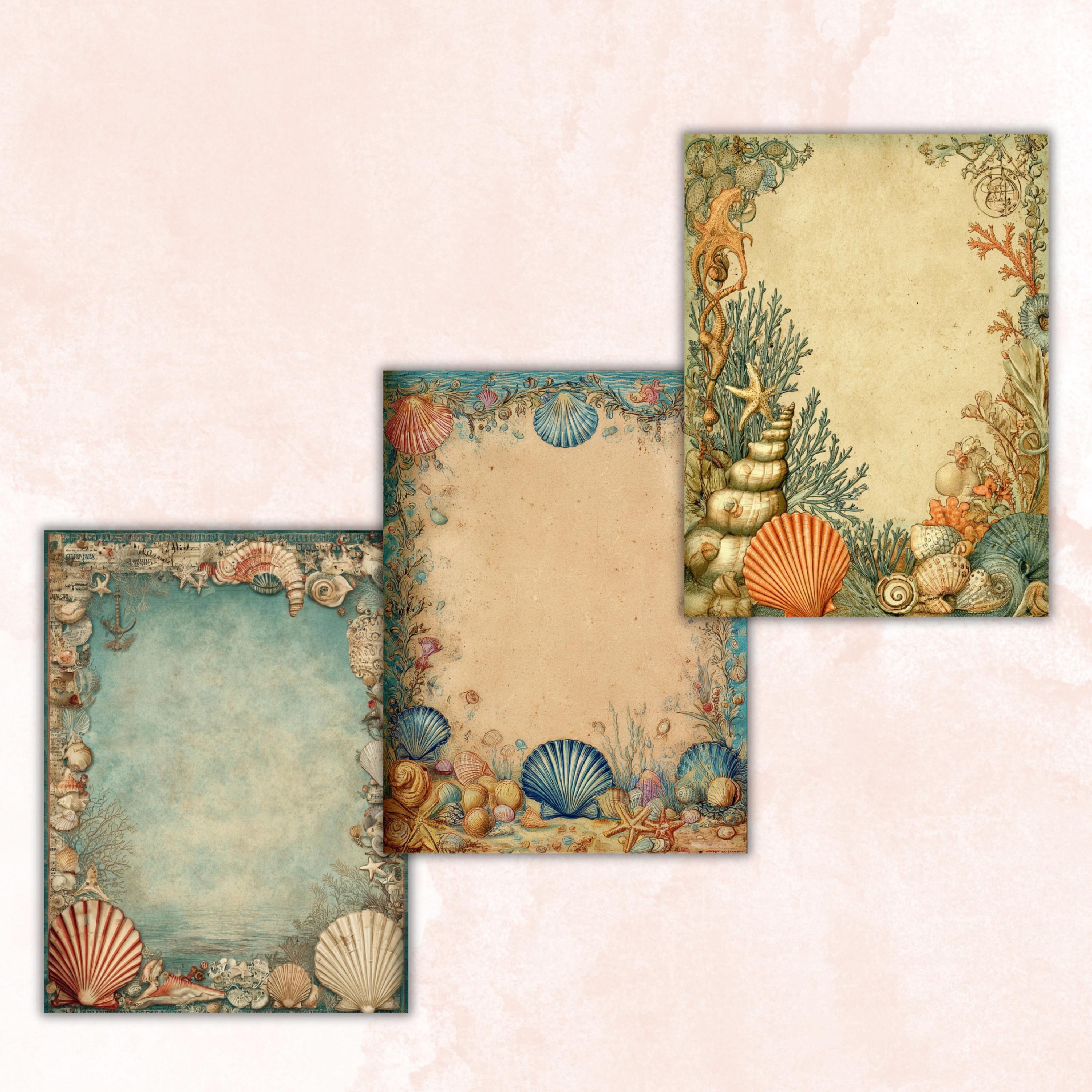 Ocean Border Junk Journal Pages, Sea Frame Backgrounds, Underwater Ephemera Collage Paper, Scrapbook Papers, Instant Printable Download