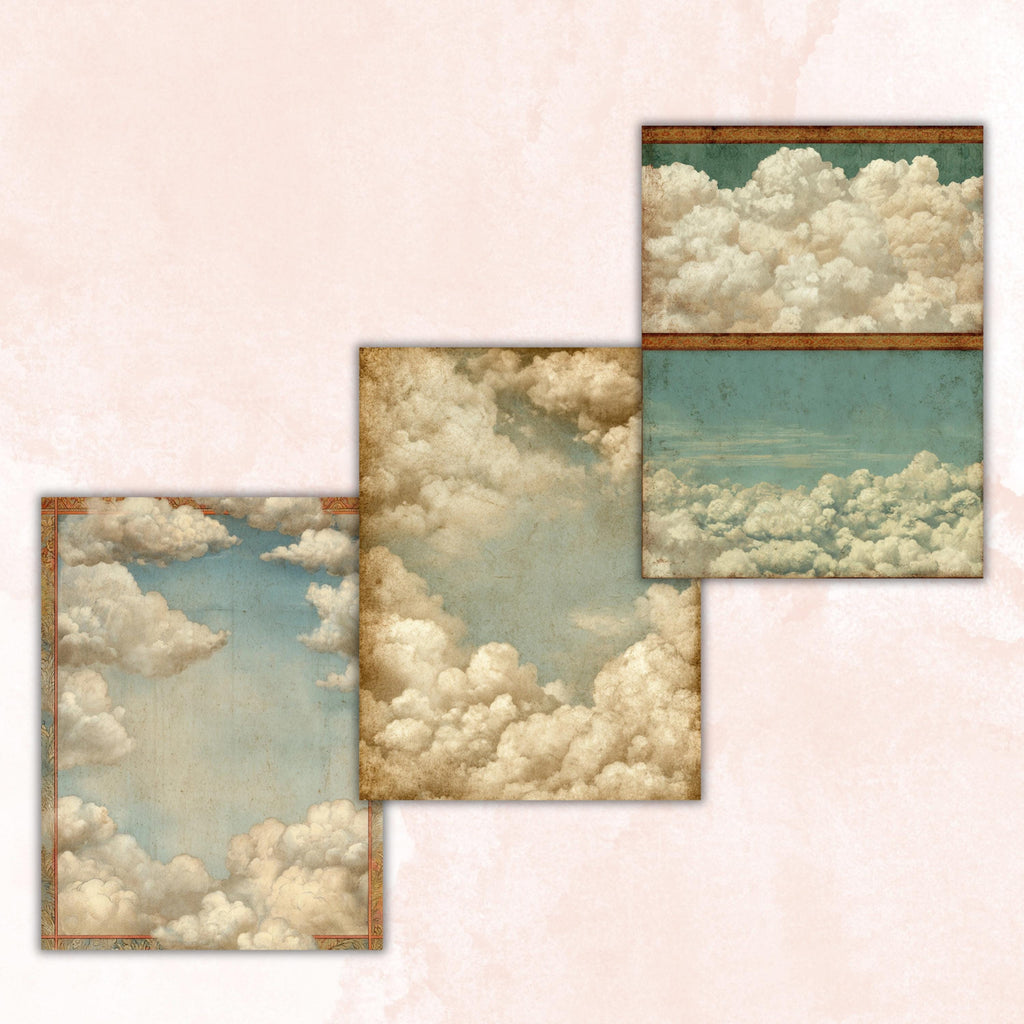 Sky Border Junk Journal Pages, Cloud Frame Backgrounds, Celestial Ephemera Collage Paper, Scrapbook Papers, Instant Printable Download