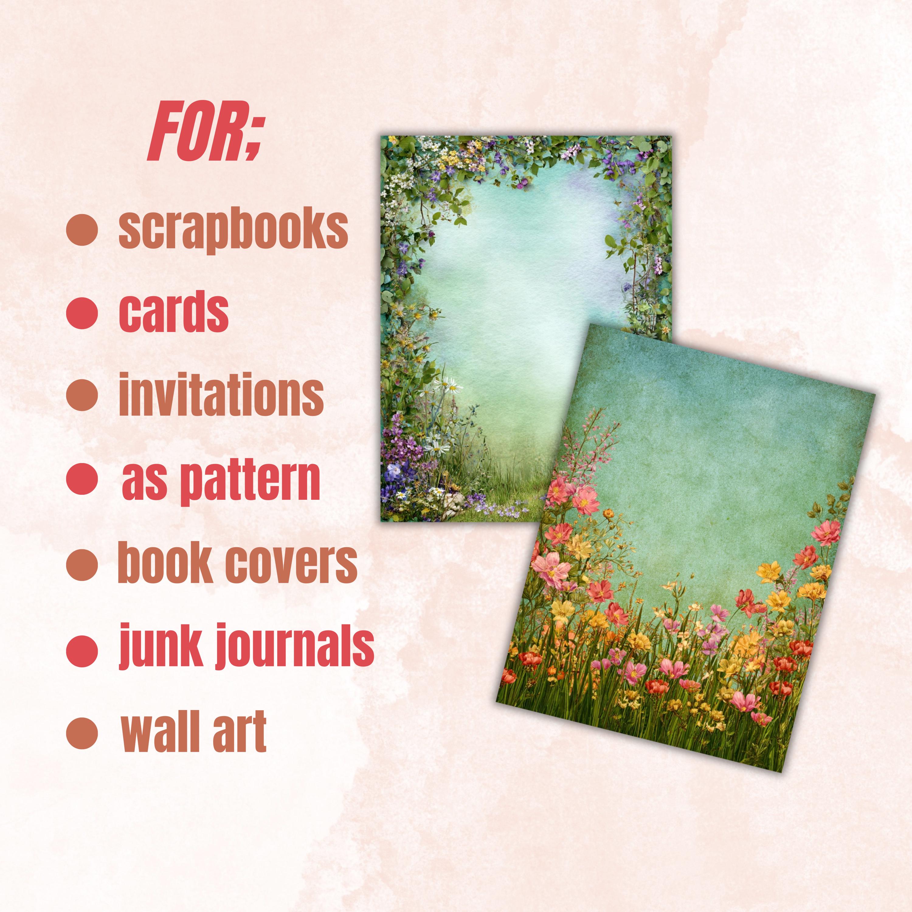 Spring Border Junk Journal Pages, Floral Easter Collage Paper, Spring Frame Backgrounds,  Garden Ephemera, Vintage Papers, Scrapbooking