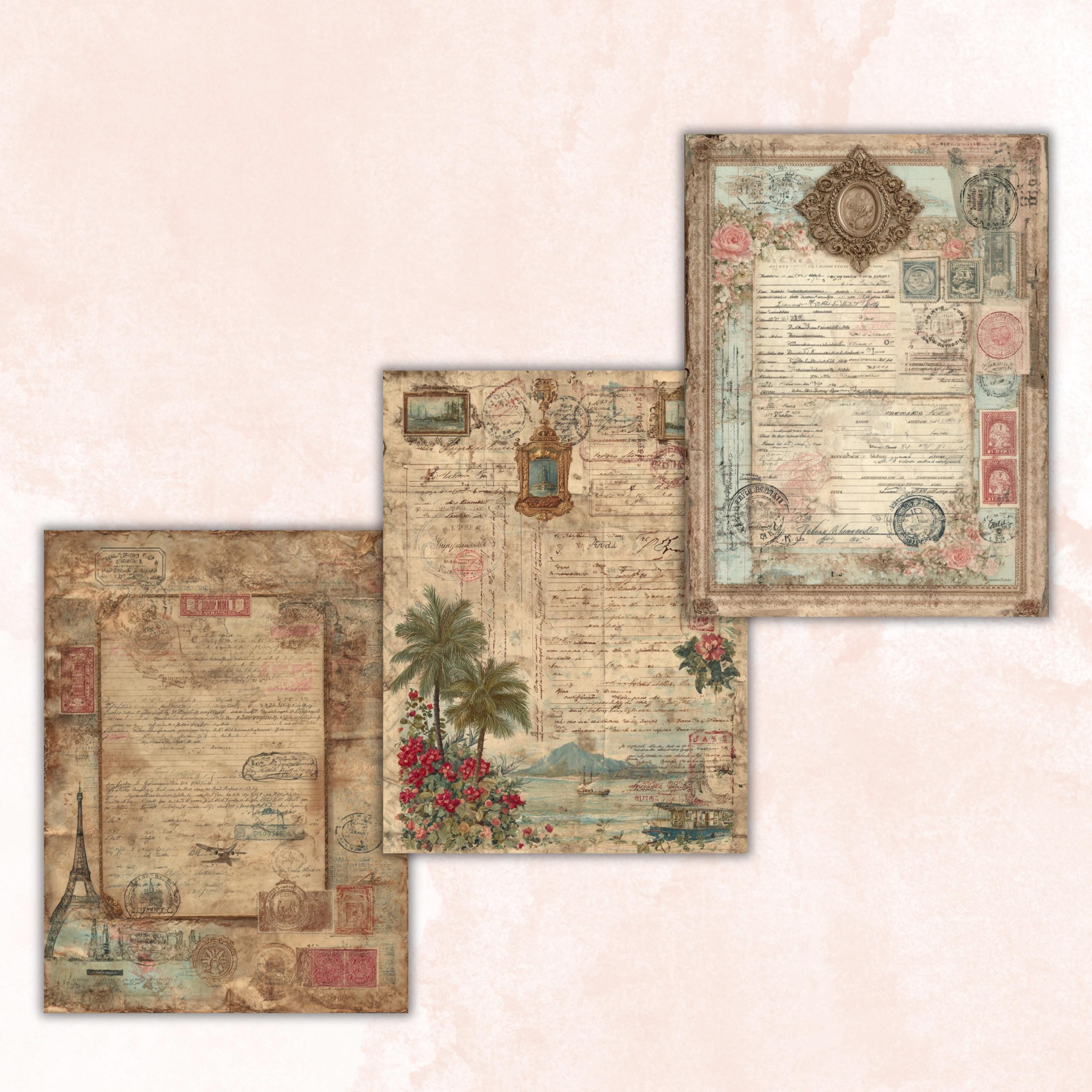 Travel Documentary Junk Journal Pages, Wanderlust Backgrounds, Adventure Ephemera Collage Paper, Scrapbooking, Instant Printable Download