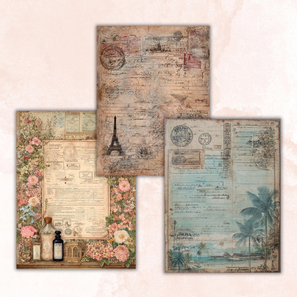 Travel Documentary Junk Journal Pages, Wanderlust Backgrounds, Adventure Ephemera Collage Paper, Scrapbooking, Instant Printable Download