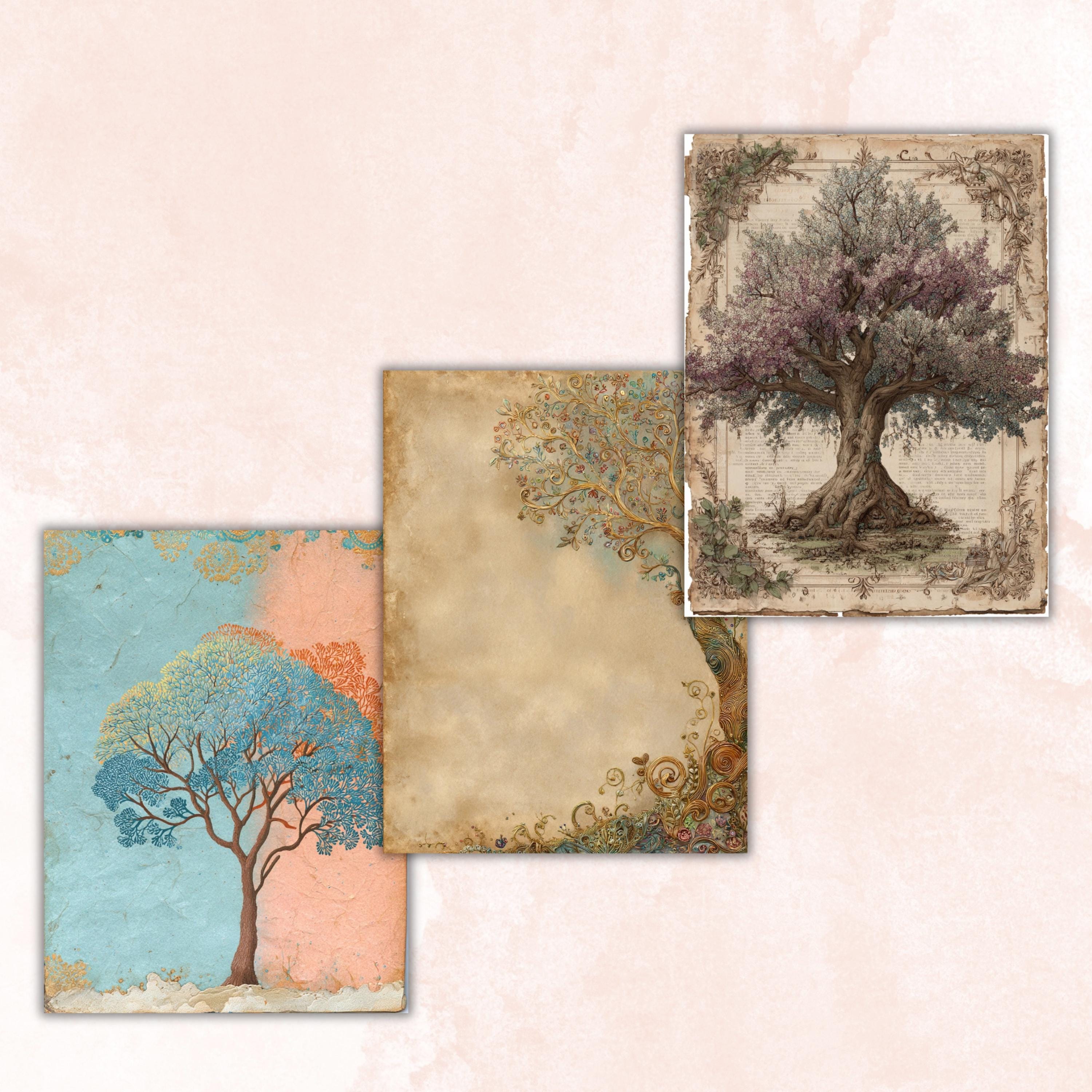 Magical Tree Junk Journal Pages, Enchanted Forest Backgrounds, Woodland Ephemera Collage Paper, Scrapbooking, Instant Printable Download