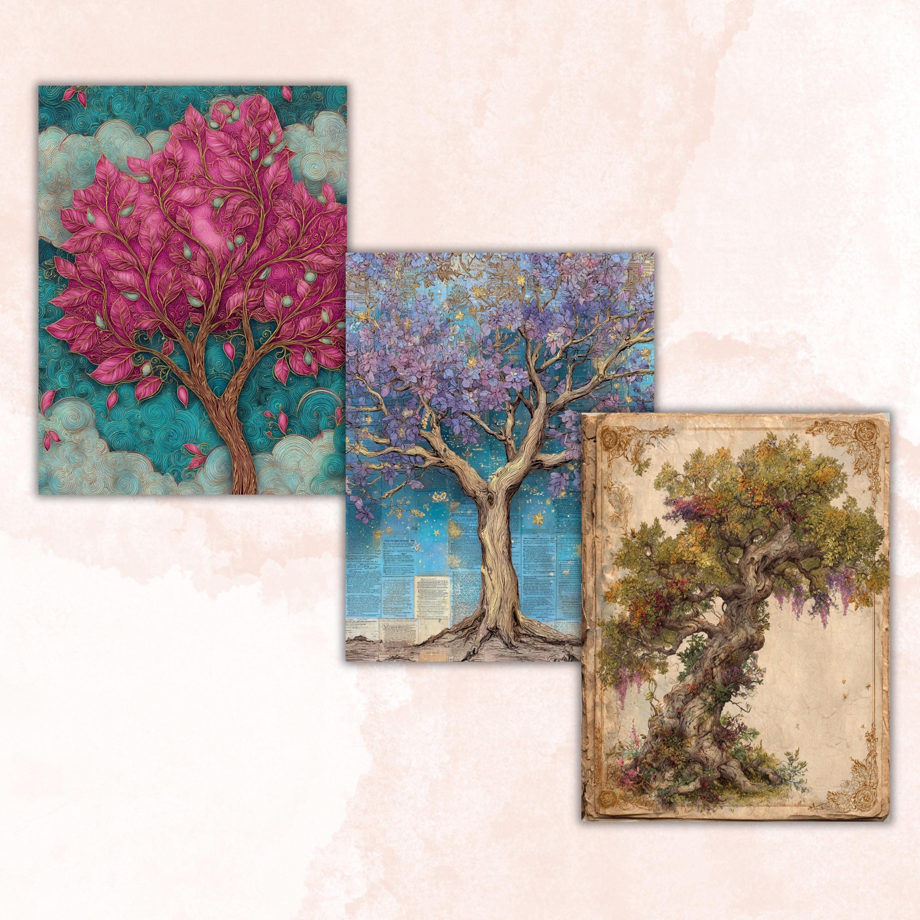 Magical Tree Junk Journal Pages, Enchanted Forest Backgrounds, Woodland Ephemera Collage Paper, Scrapbooking, Instant Printable Download