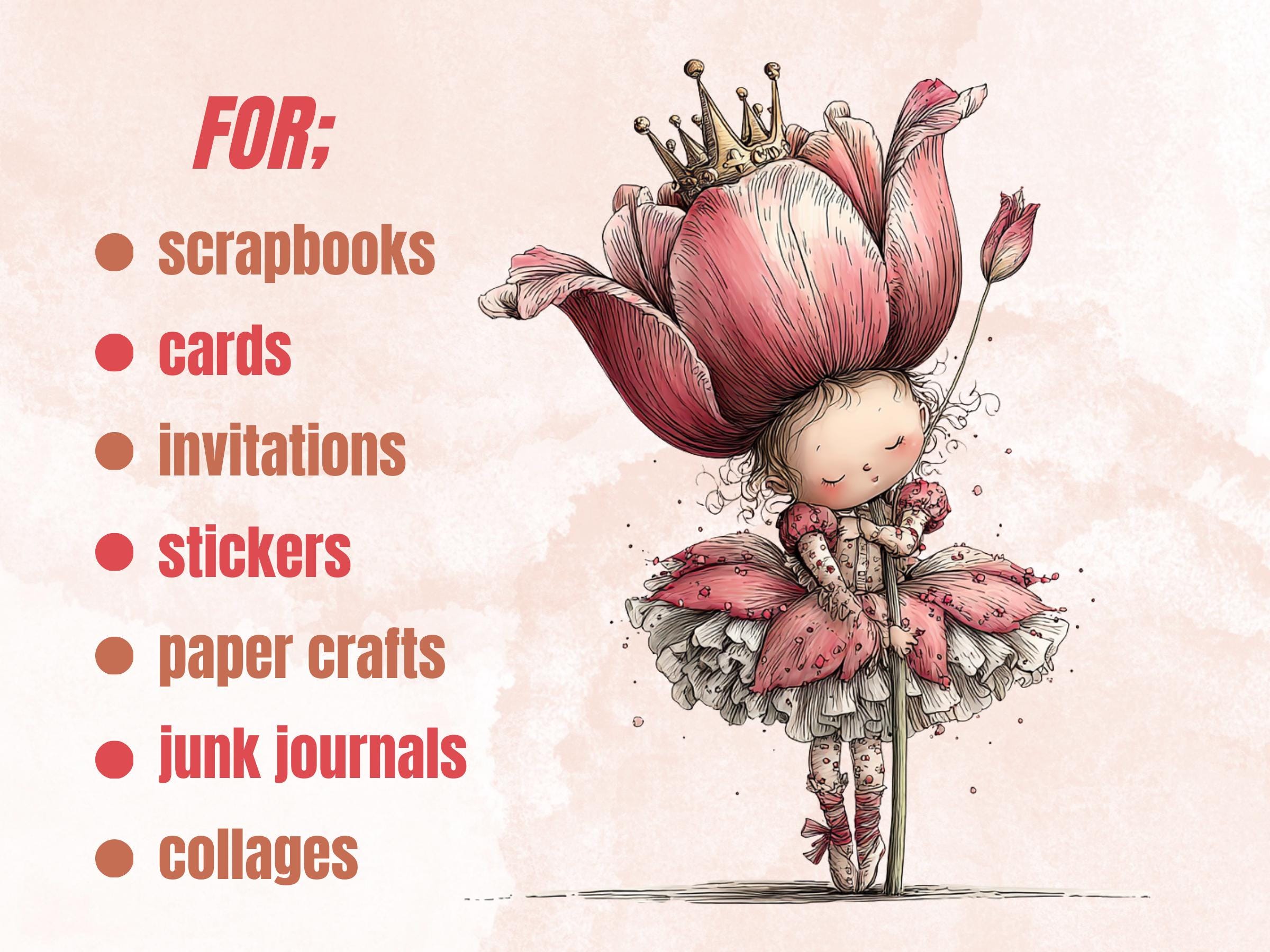 Whimsical Tulip Tales Clipart Bundle, Quirky Spring Easter Flowers PNG Illustrations (Digital Download, Commercial Use)