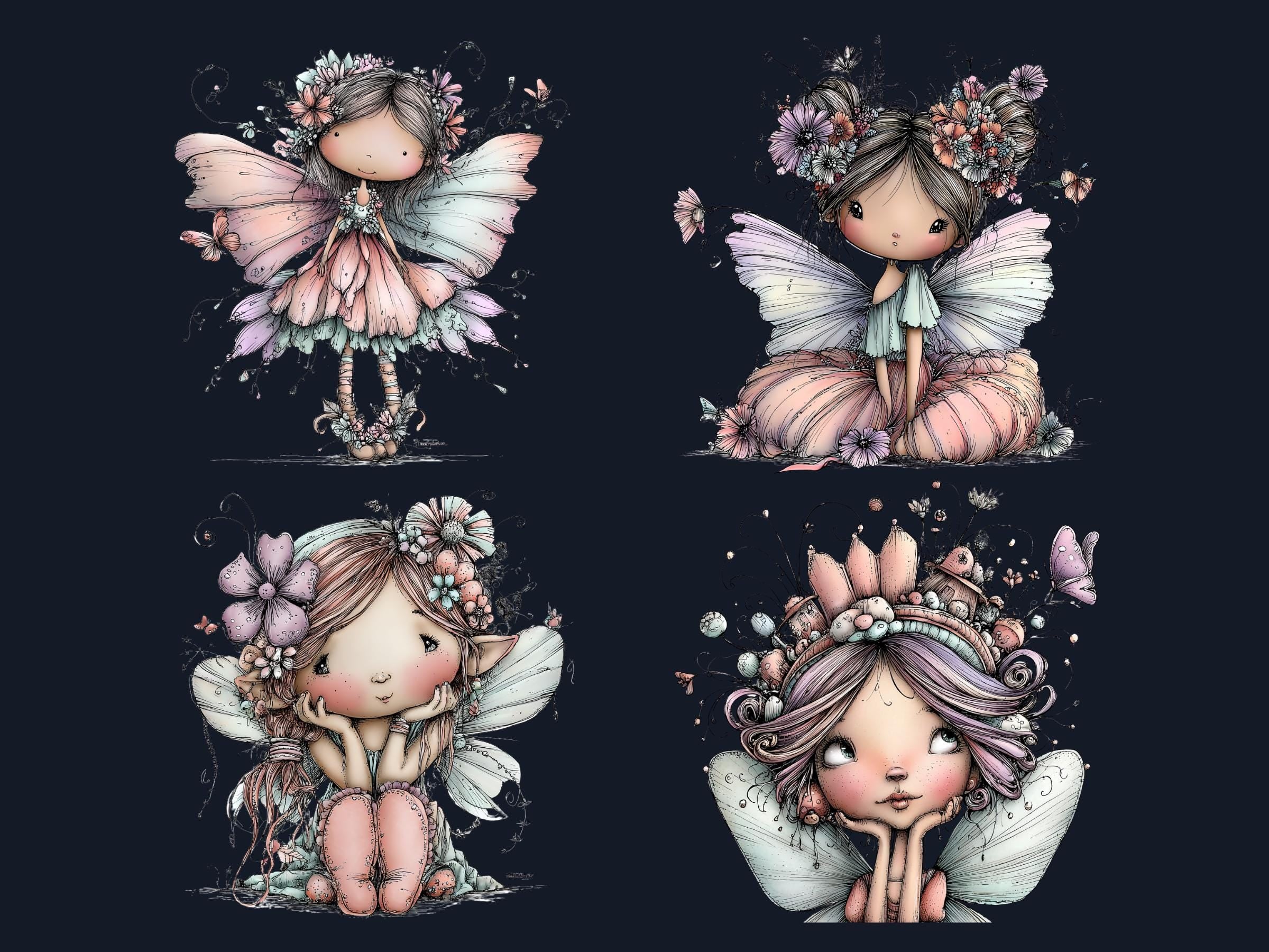 Whimsical Fairycore Clipart Bundle, Quirky Fairy Garden PNG Illustrations (Digital Download, Commercial Use)