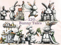 Whimsical Bunny Tales Clipart Bundle, Quirky Storybook Rabbit PNG Illustrations (Digital Download, Commercial Use)