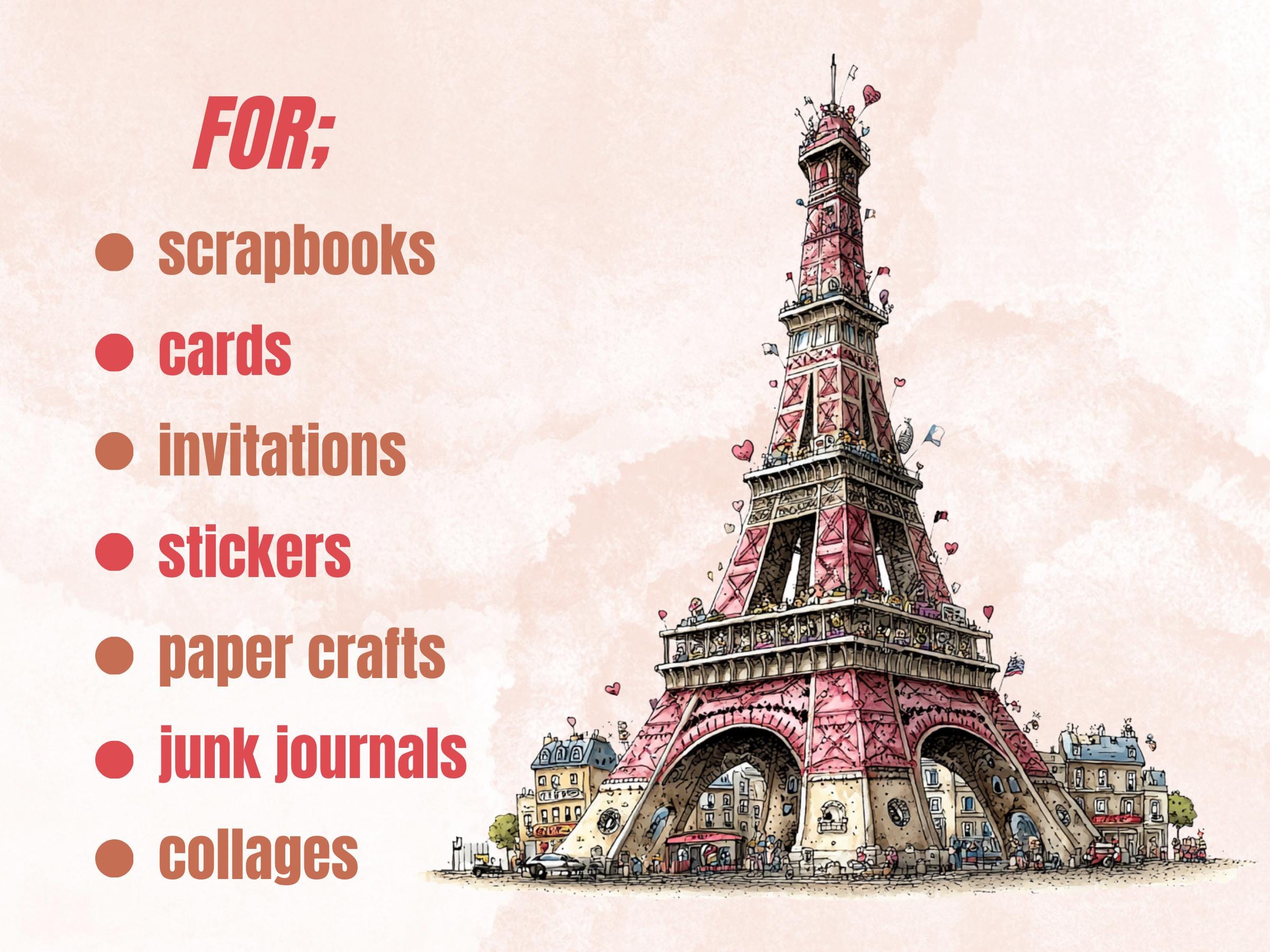 Whimsical Paris Clipart Bundle, Quirky Floral Spring City PNG Illustrations (Digital Download, Commercial Use)