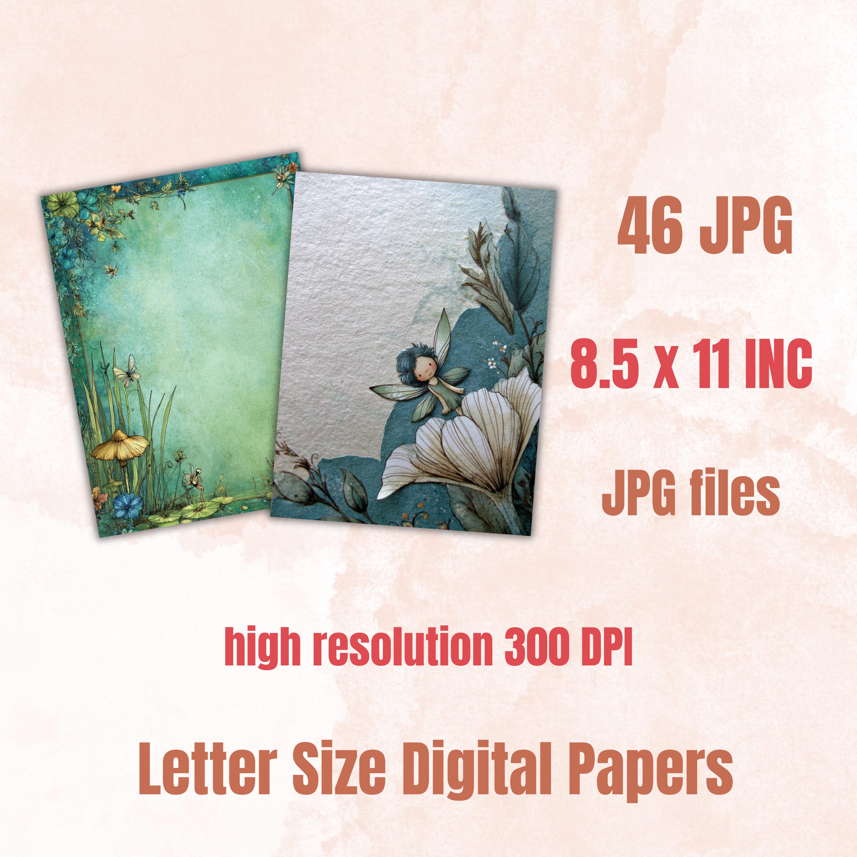46 Fairy Peeking Border Lined Pages Printable, Letter Size Magical Fairy Writing Paper Stationery Commercial Use