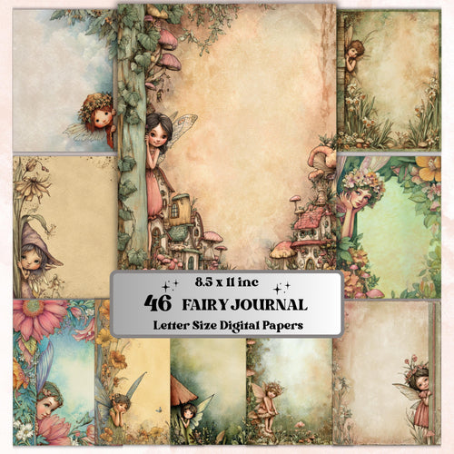 46 Fairy Peeking Border Lined Pages Printable, Letter Size Magical Fairy Writing Paper Stationery Commercial Use