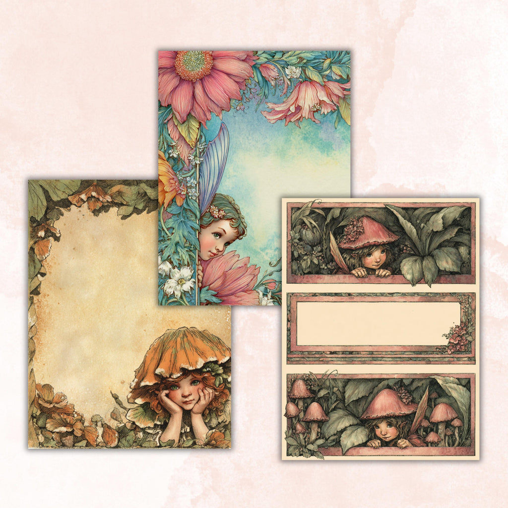 46 Fairy Peeking Border Lined Pages Printable, Letter Size Magical Fairy Writing Paper Stationery Commercial Use