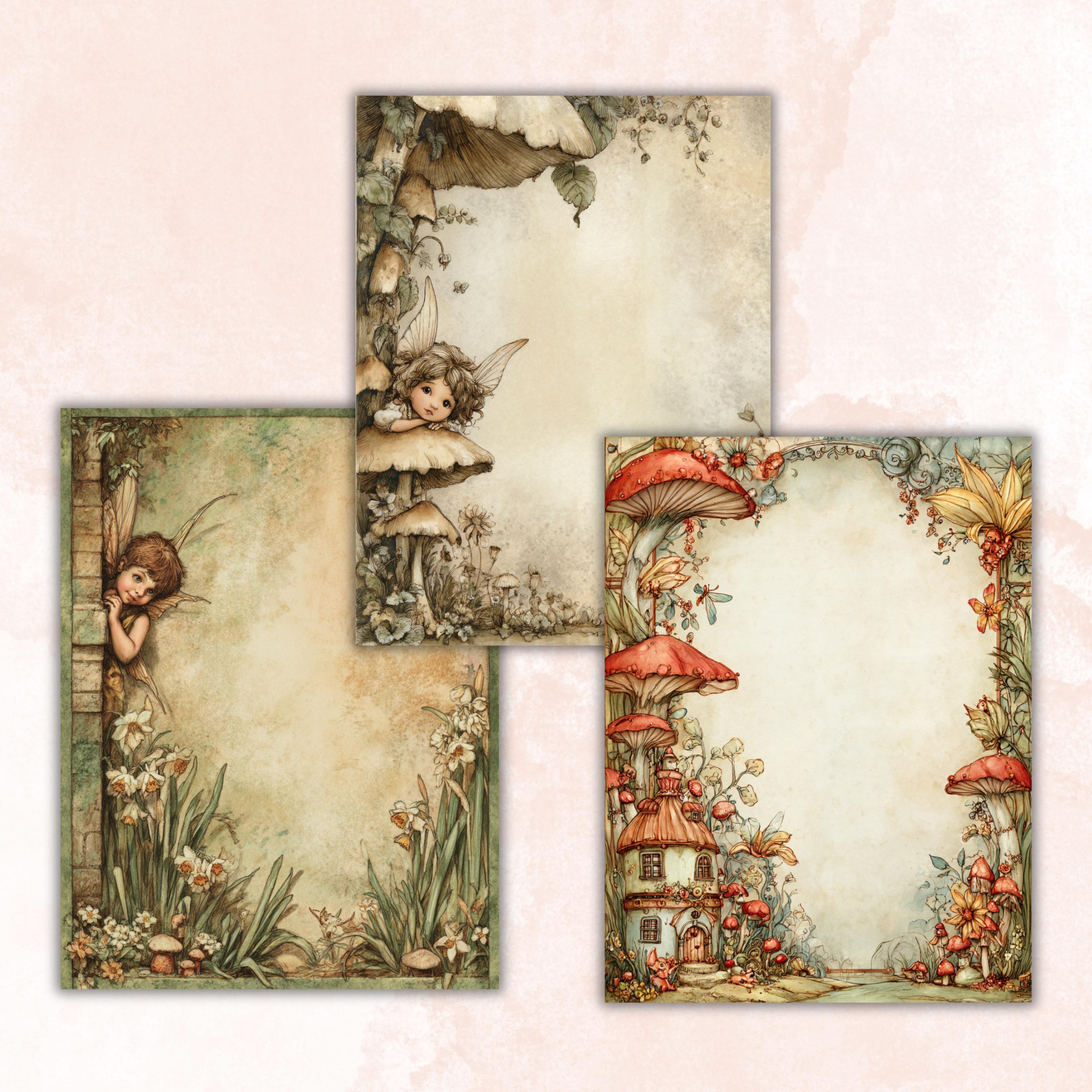 46 Fairy Peeking Border Lined Pages Printable, Letter Size Magical Fairy Writing Paper Stationery Commercial Use