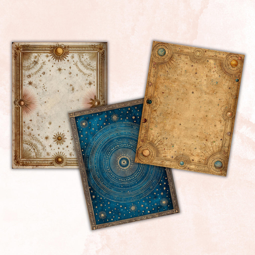 Celestial Borders Lined Pages, Moon Star Writing Paper, Astrology Journal Pages, Cosmic Stationery Printable, Letter Size