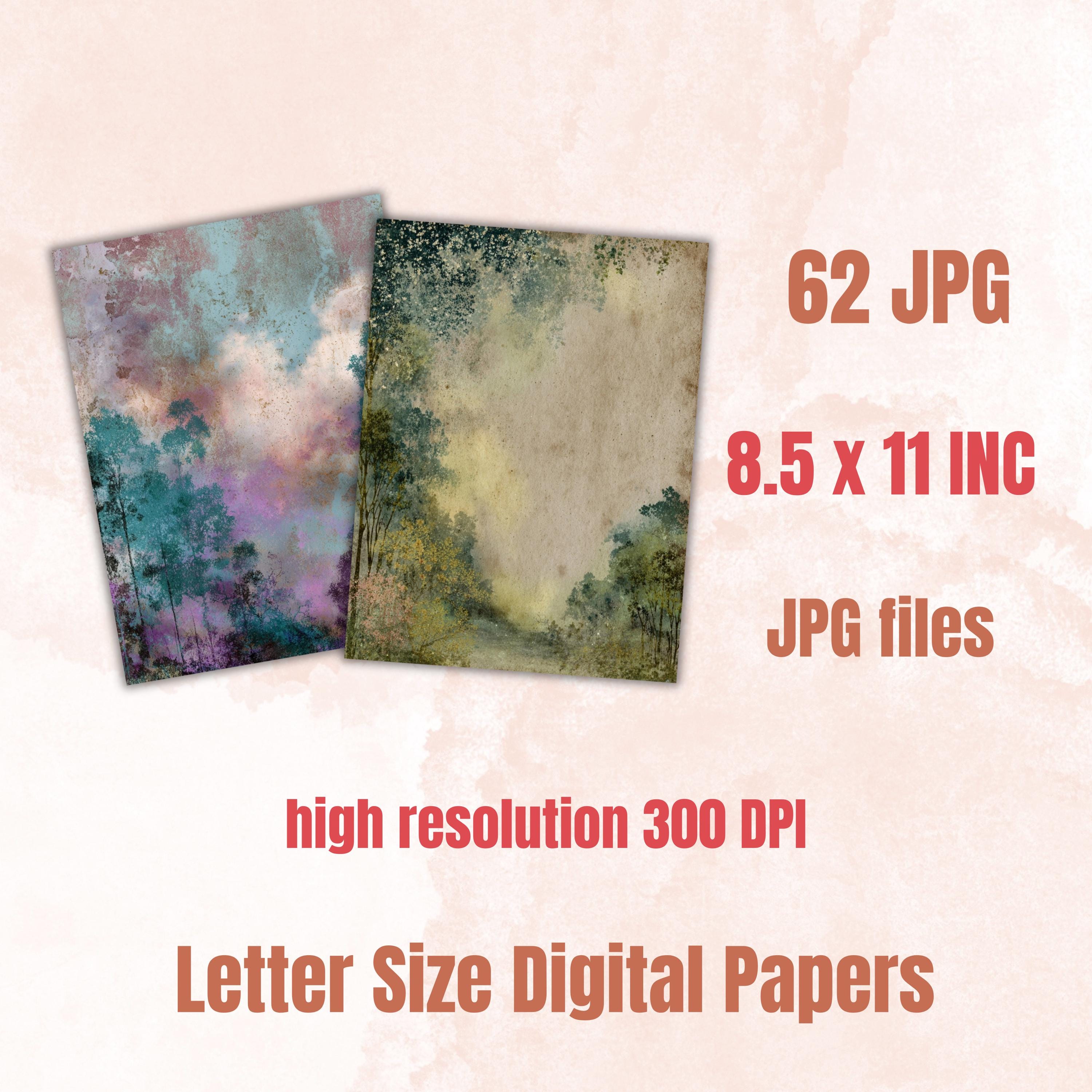 Abstract Grunge Forest Pages, Woodland Junk Journal Backgrounds, Forest Texture Collage Paper, Printable Letter Size Journal Pages