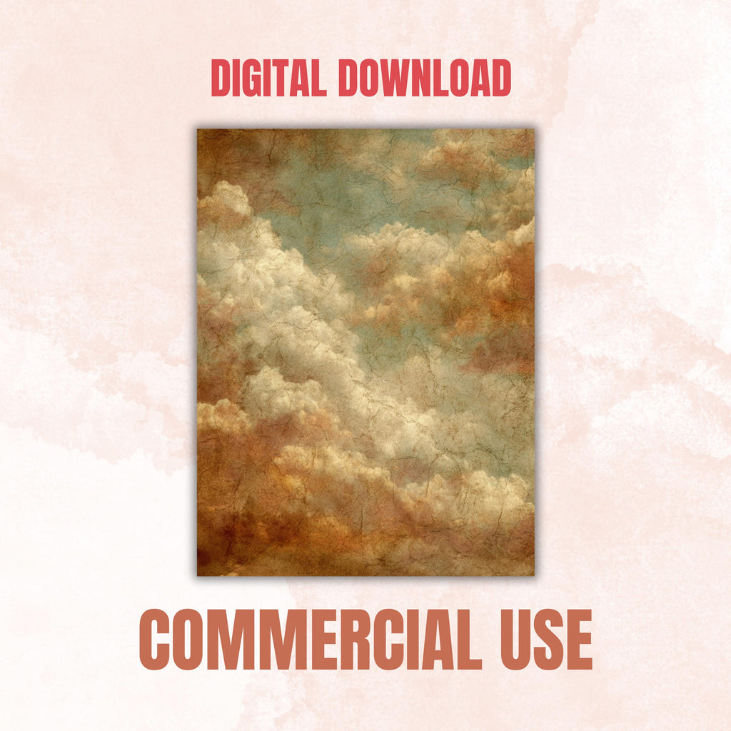 Abstract Grunge Sky Pages, Cloud Texture Backgrounds, Junk Journal Sky Paper, Atmospheric Collage Pages, Printable Letter Size
