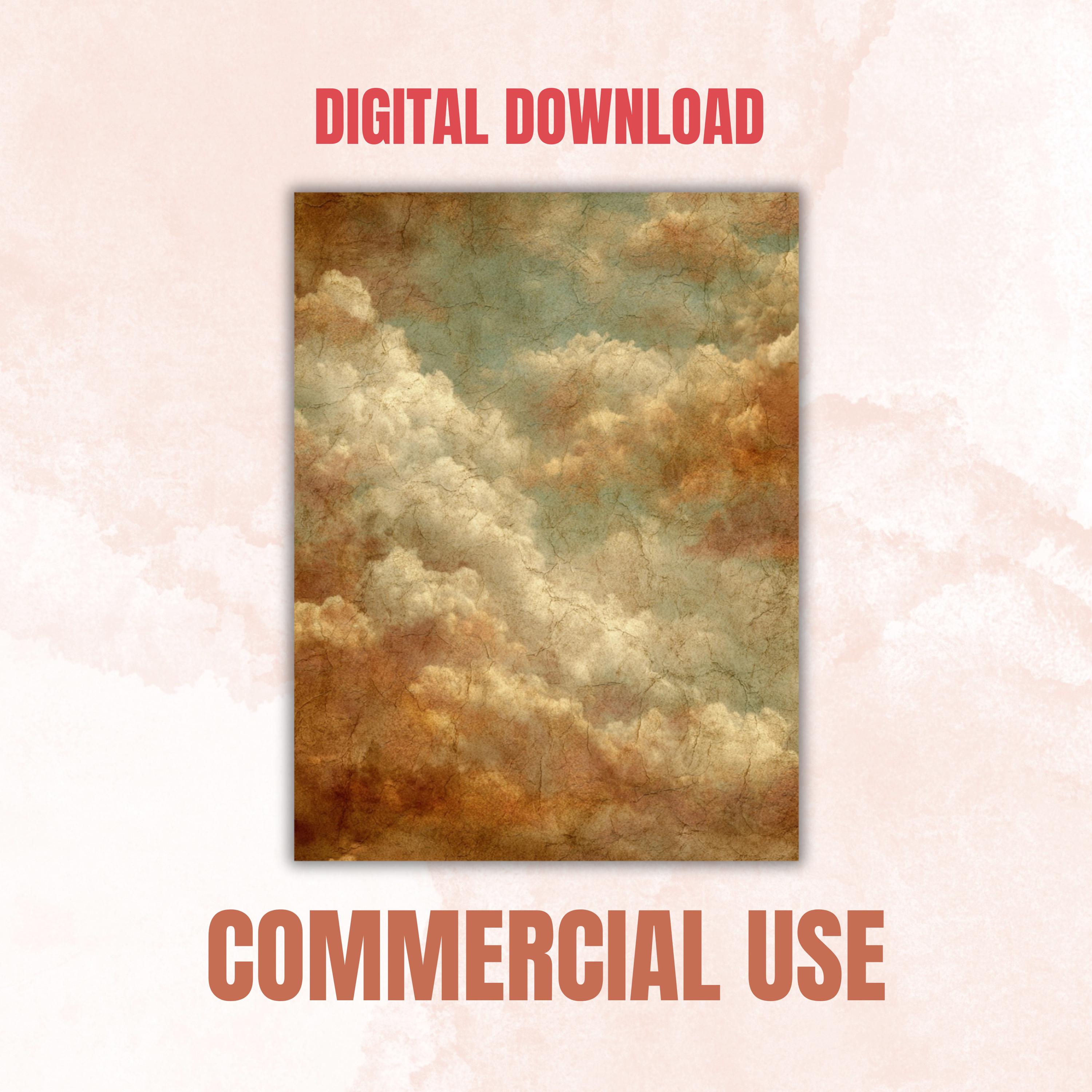 Abstract Grunge Sky Pages, Cloud Texture Backgrounds, Junk Journal Sky Paper, Atmospheric Collage Pages, Printable Letter Size
