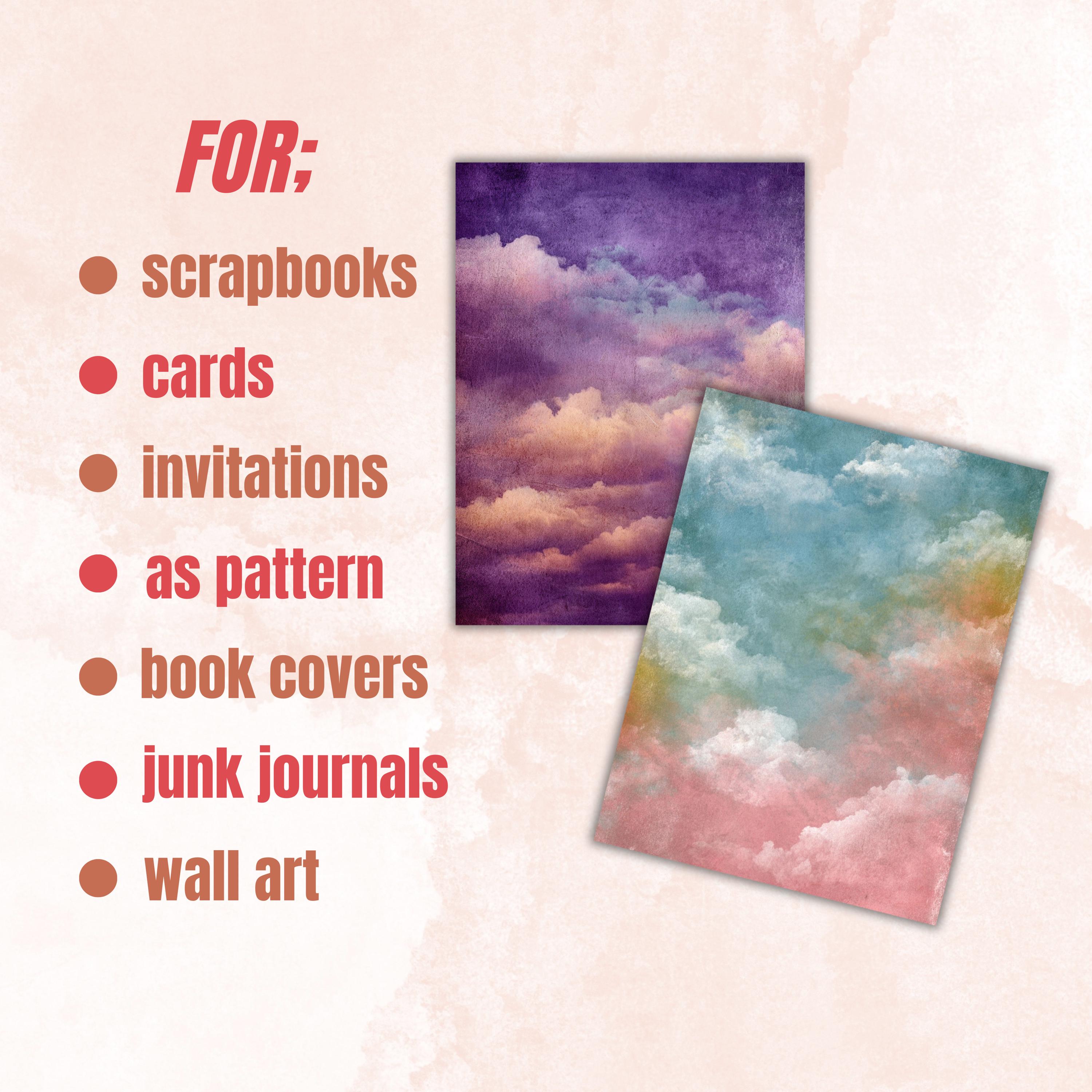 Abstract Grunge Sky Pages, Cloud Texture Backgrounds, Junk Journal Sky Paper, Atmospheric Collage Pages, Printable Letter Size