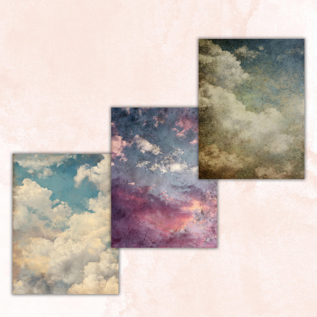 Abstract Grunge Sky Pages, Cloud Texture Backgrounds, Junk Journal Sky Paper, Atmospheric Collage Pages, Printable Letter Size