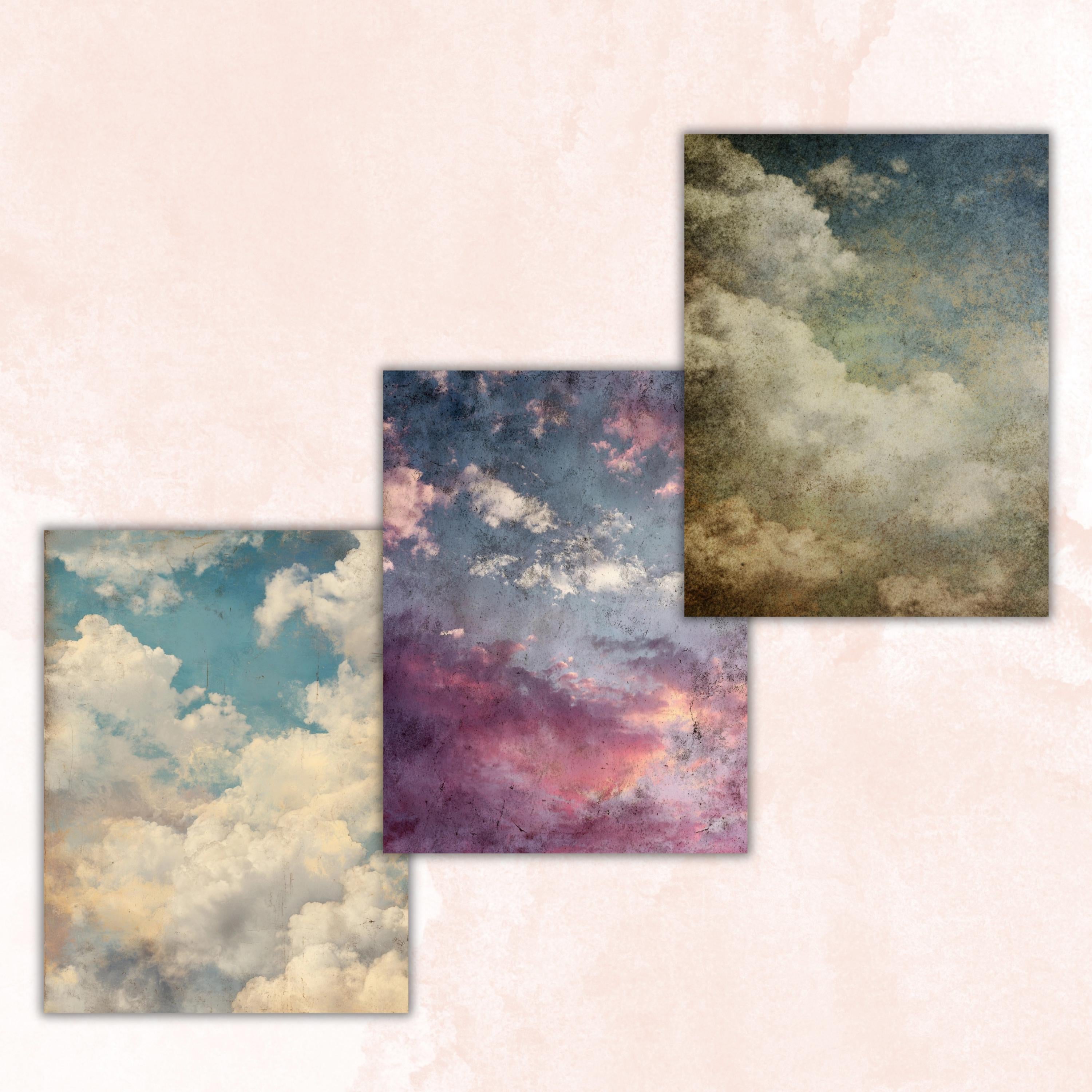 Abstract Grunge Sky Pages, Cloud Texture Backgrounds, Junk Journal Sky Paper, Atmospheric Collage Pages, Printable Letter Size