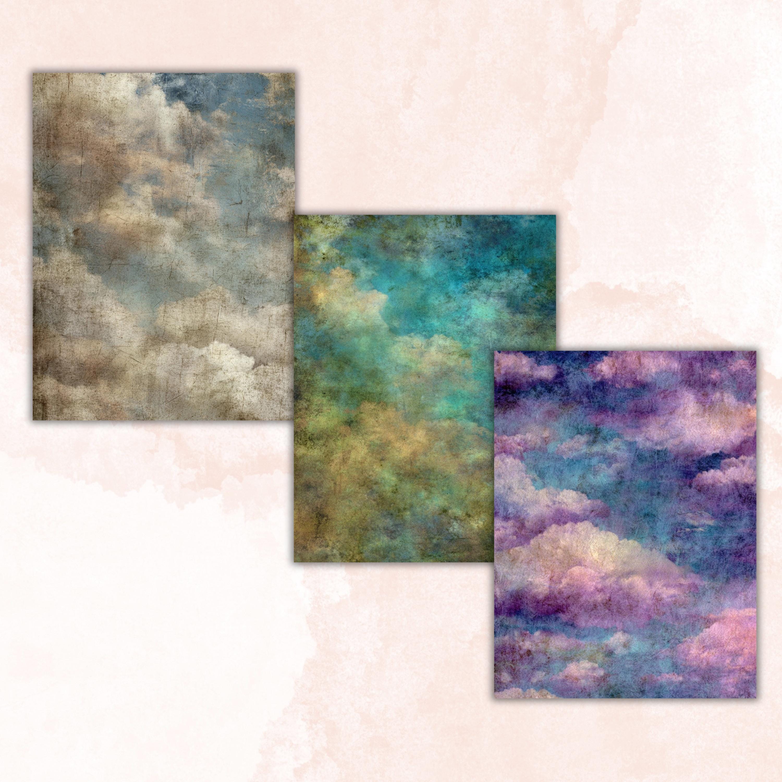 Abstract Grunge Sky Pages, Cloud Texture Backgrounds, Junk Journal Sky Paper, Atmospheric Collage Pages, Printable Letter Size