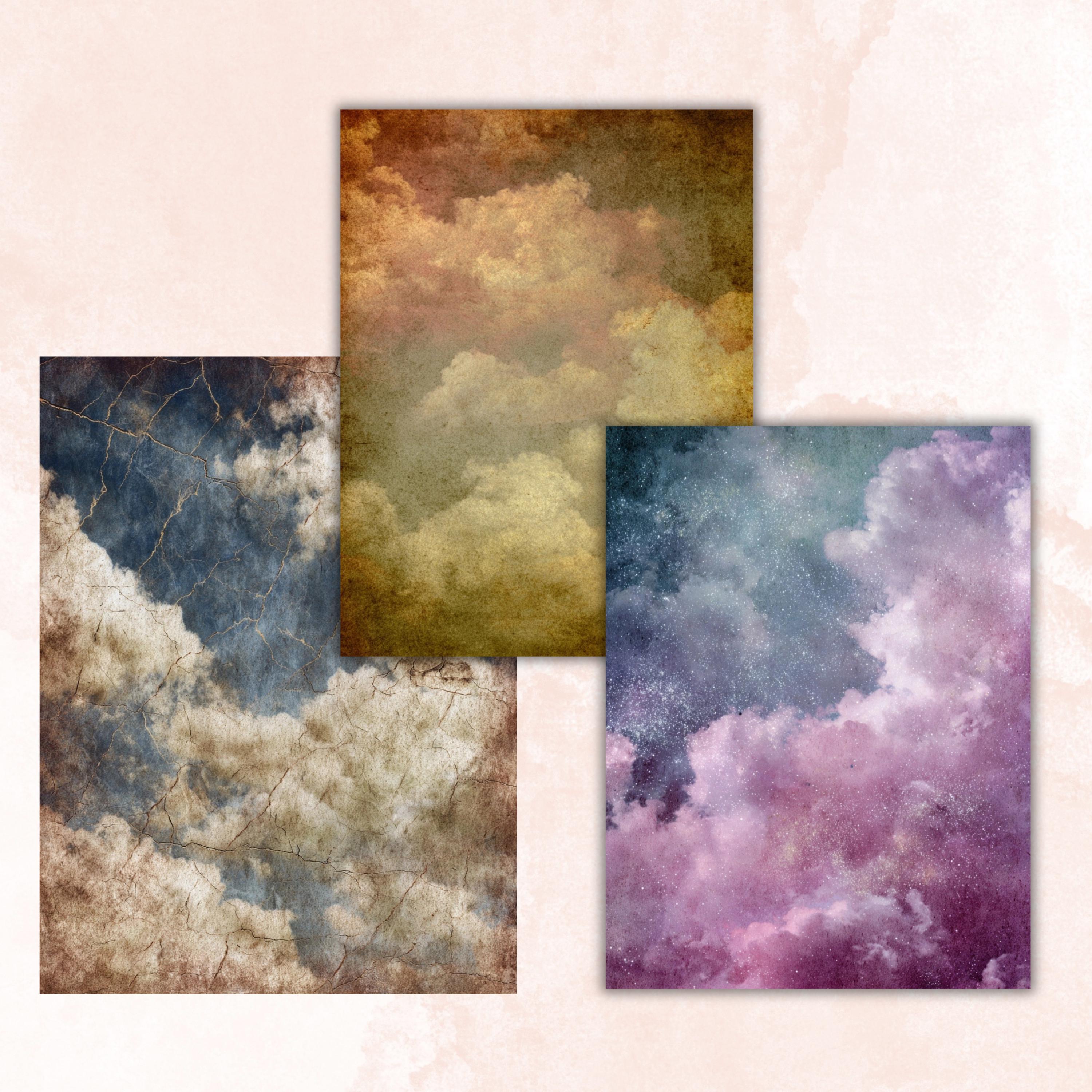 Abstract Grunge Sky Pages, Cloud Texture Backgrounds, Junk Journal Sky Paper, Atmospheric Collage Pages, Printable Letter Size