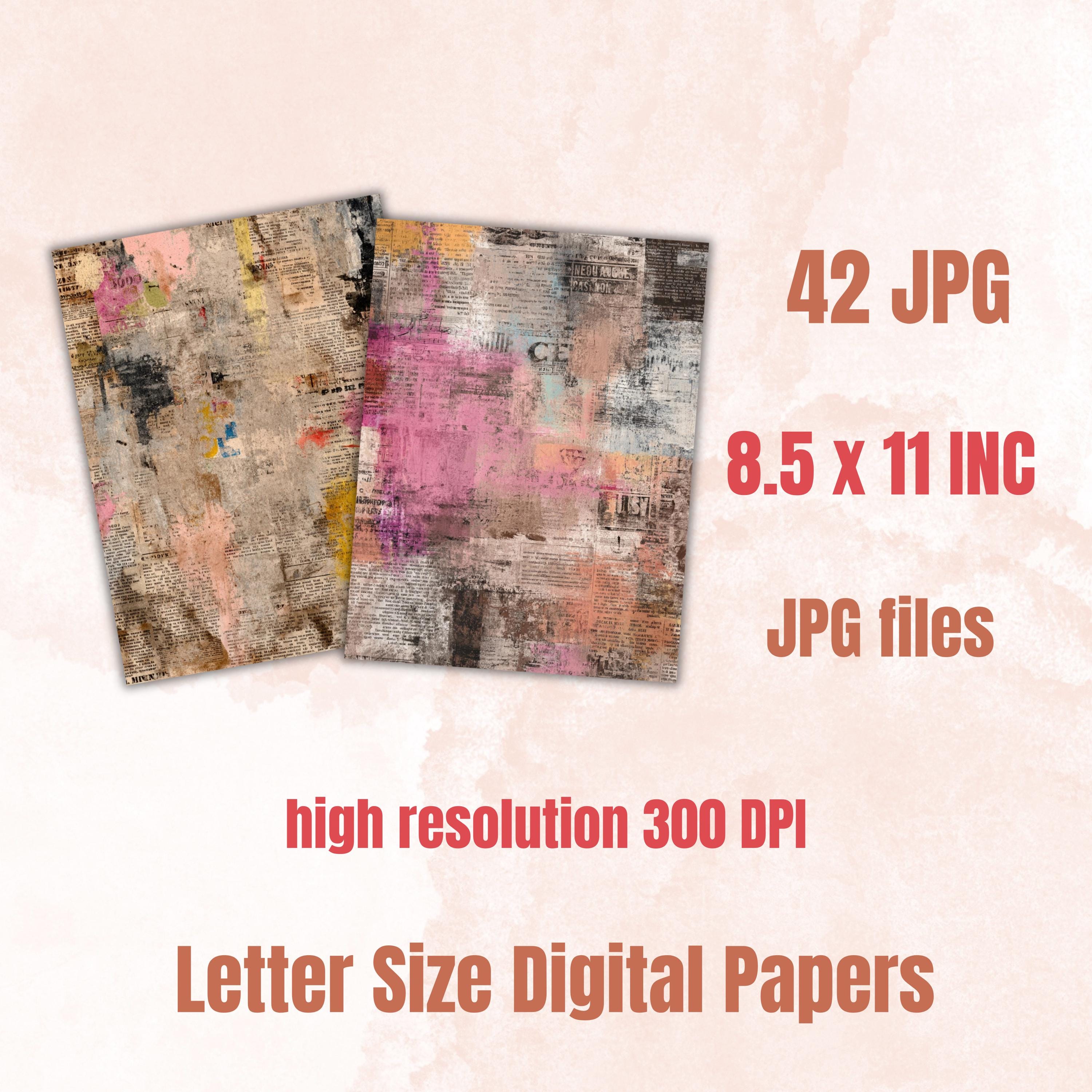 Abstract Grunge Newspaper Pages, Vintage Newsprint Backgrounds, Junk Journal Ephemera Paper, Collage Texture Pages, Letter Size Printable